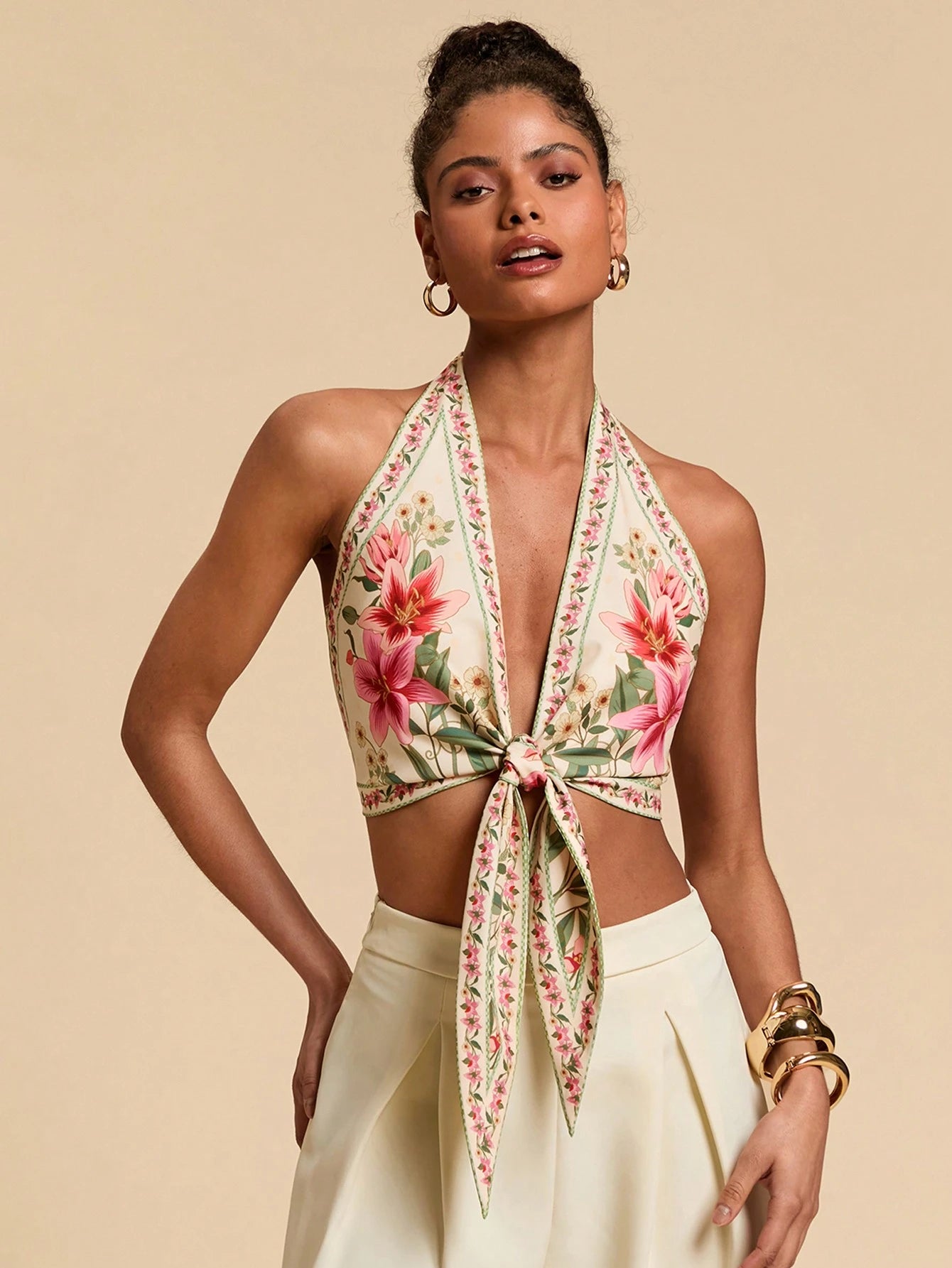 Lily Garden Tie-Front Halter Top.