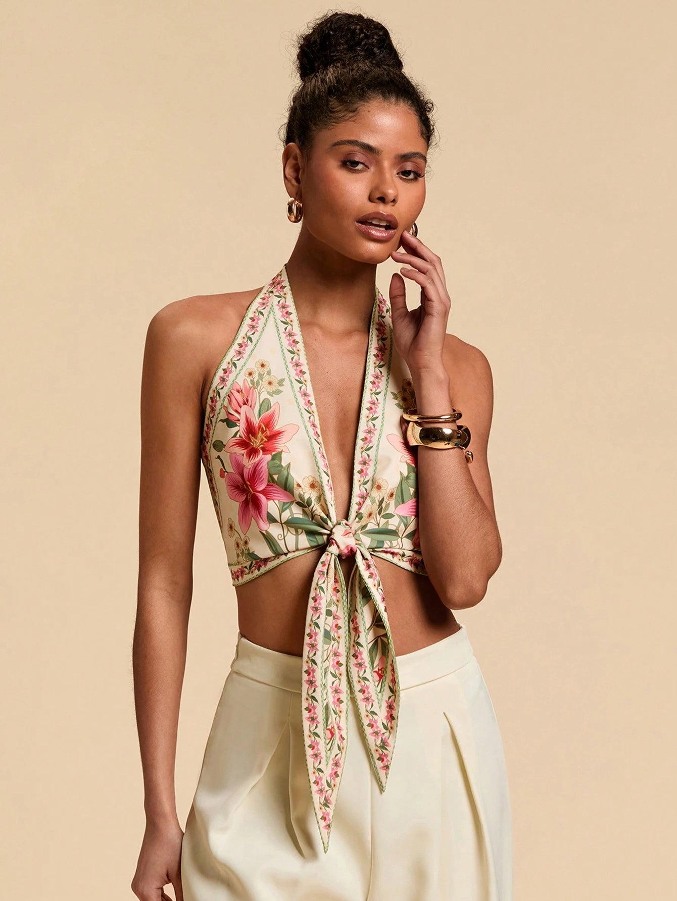Lily Garden Tie-Front Halter Top.