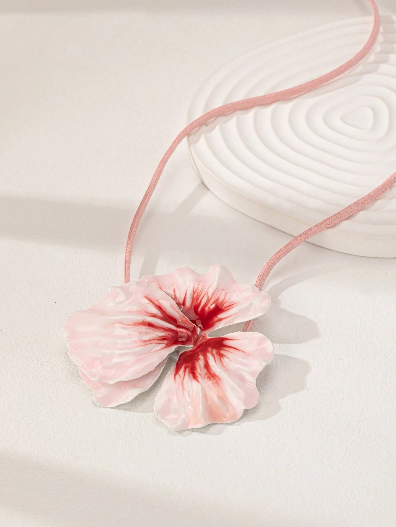 Blush Bloom Ribbon Choker – Pink Floral Statement Necklace