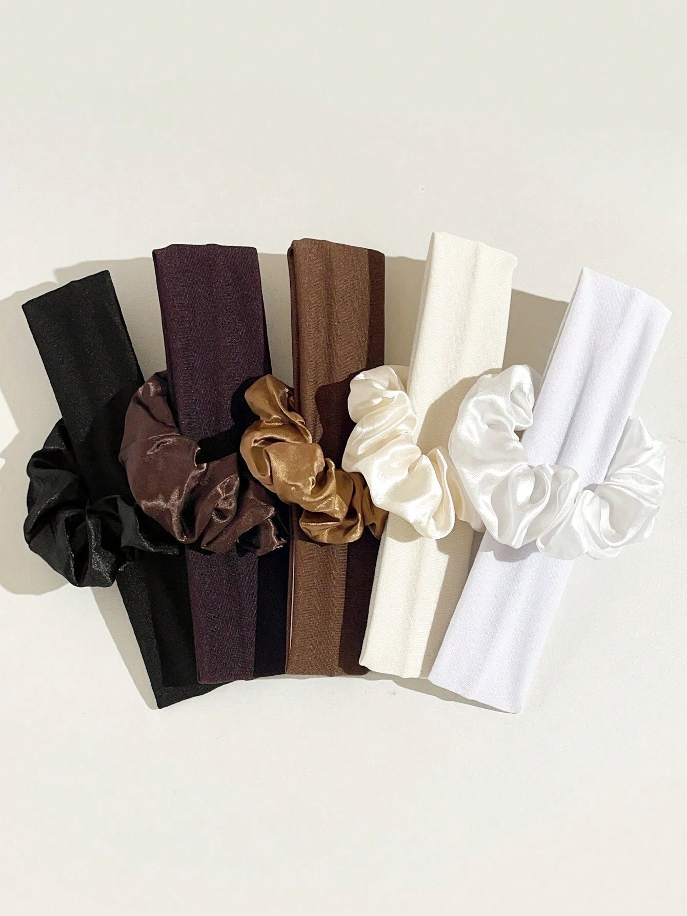 10 Pcs Essential Neutrals Hair Set (Scrunchies + Headbands).