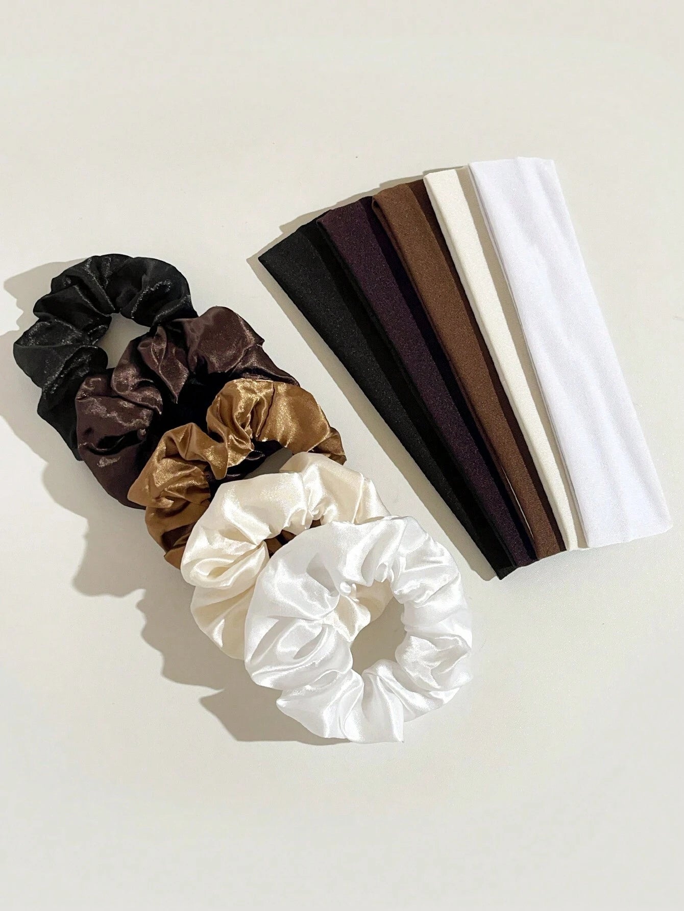 10 Pcs Essential Neutrals Hair Set (Scrunchies + Headbands).
