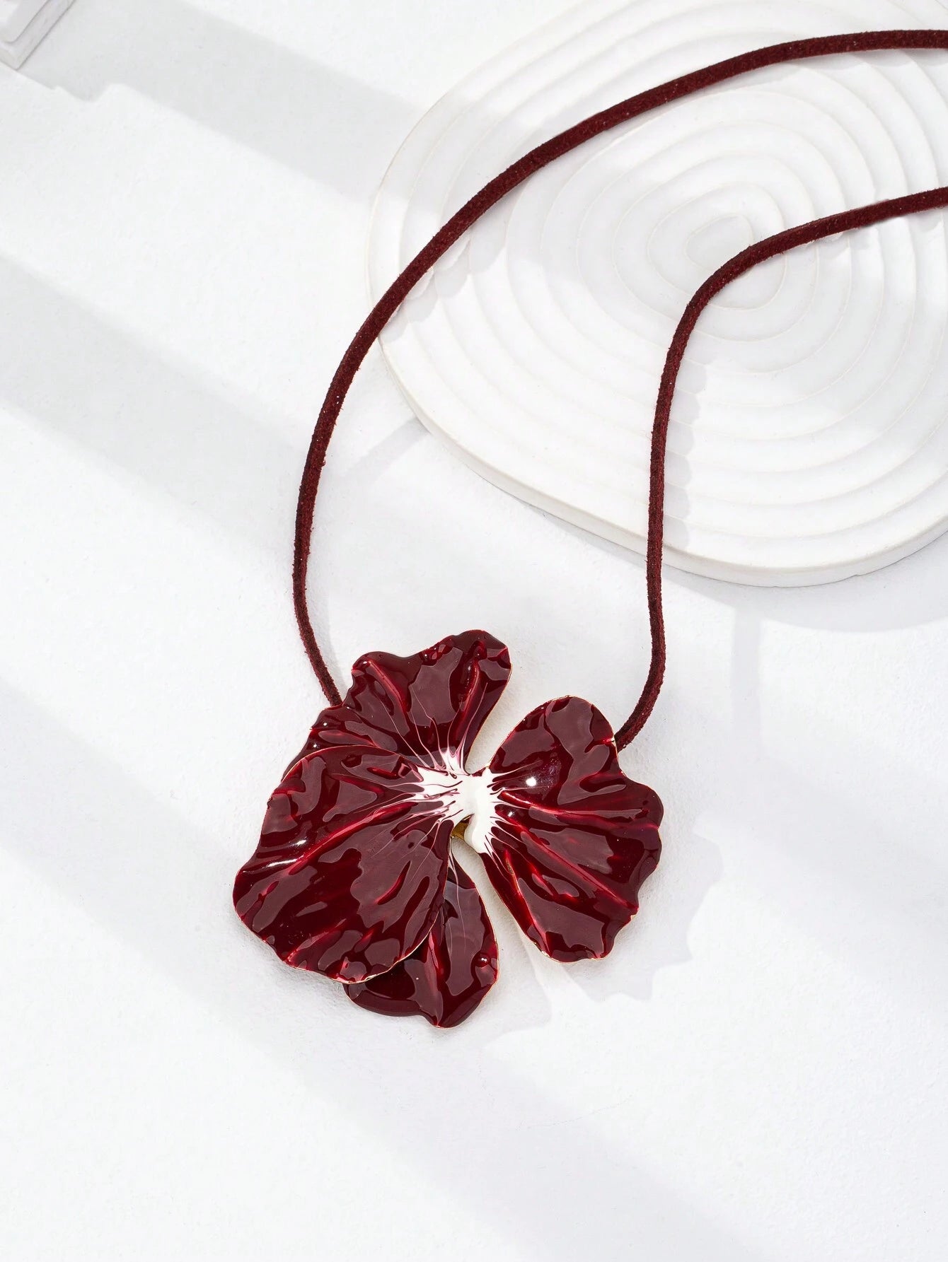 Wine Bloom Ribbon Choker – Deep Burgundy Floral Tie Necklace