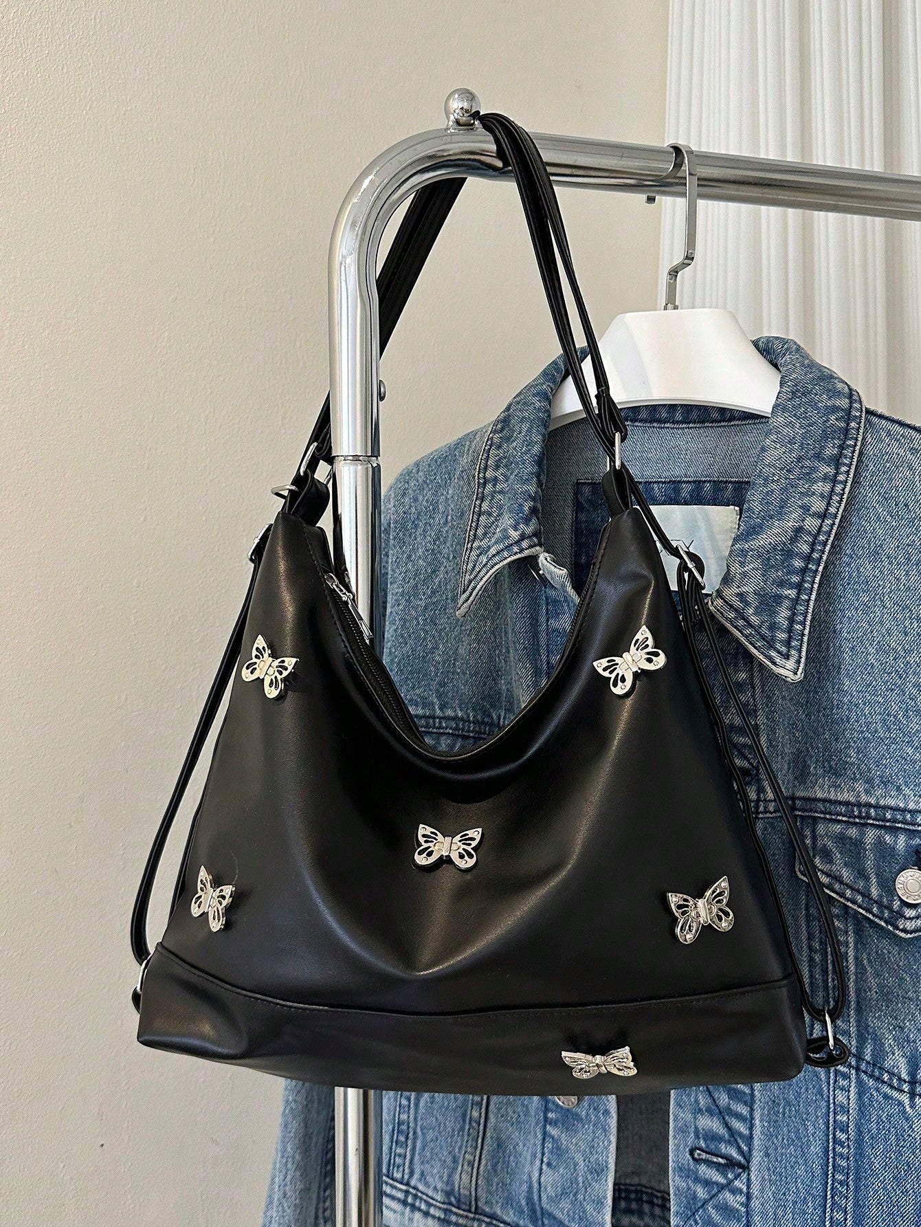 Midnight Butterfly Flutter Shoulder Bag