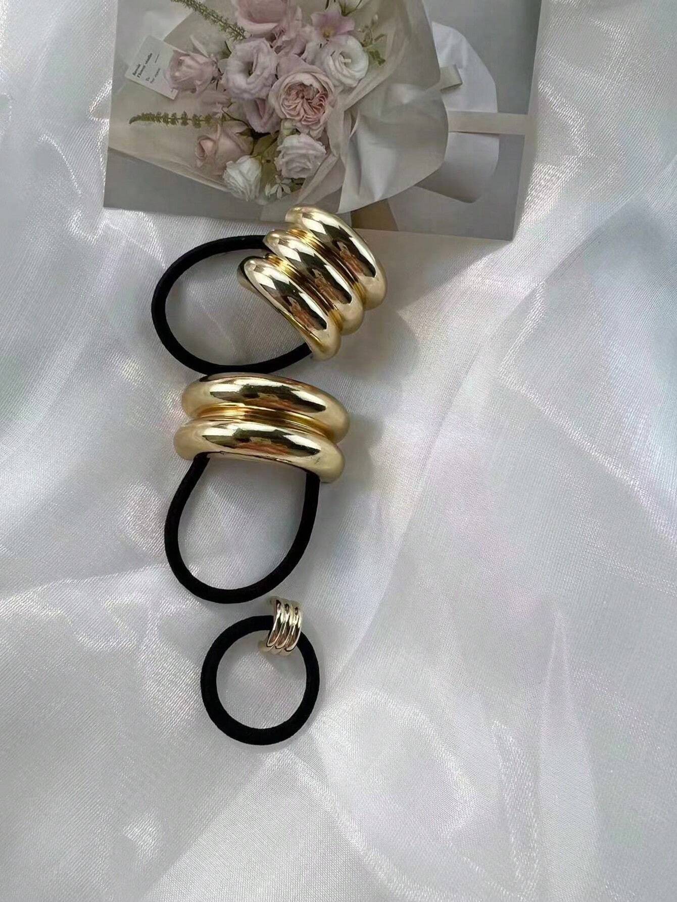 3pcs Gilded Ponytail Cuff Set – Gold Hair Rings