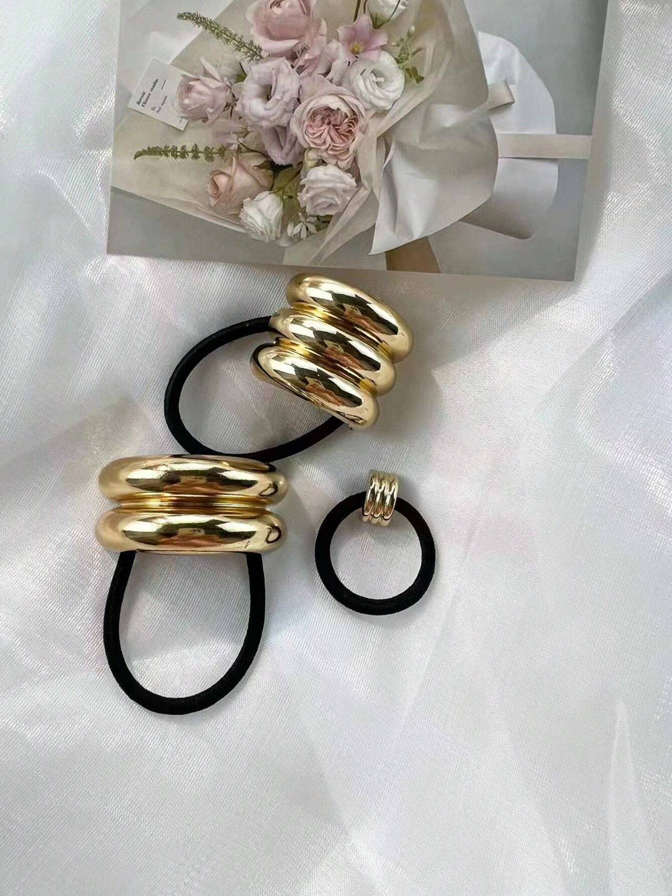 3pcs Gilded Ponytail Cuff Set – Gold Hair Rings