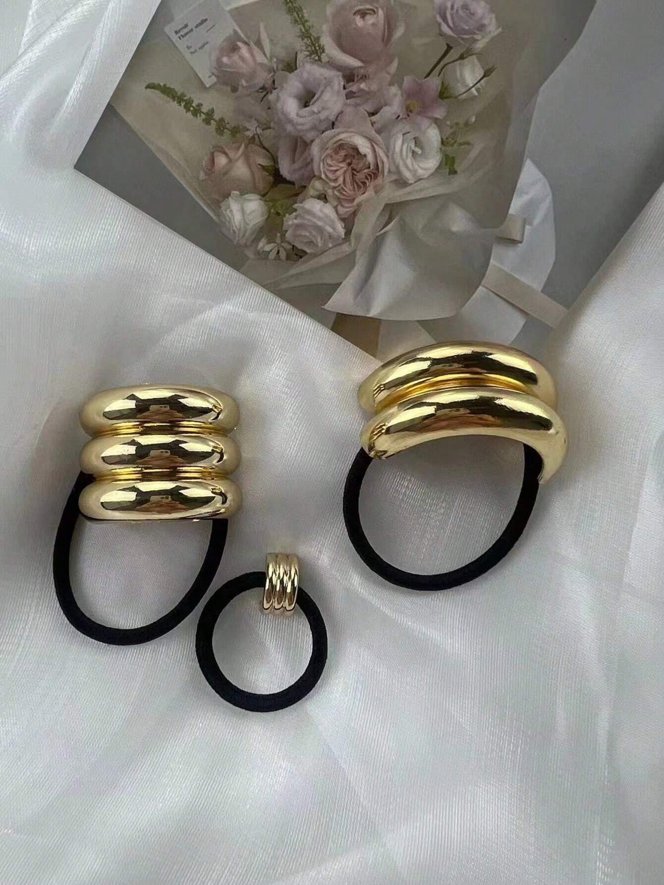 3pcs Gilded Ponytail Cuff Set – Gold Hair Rings