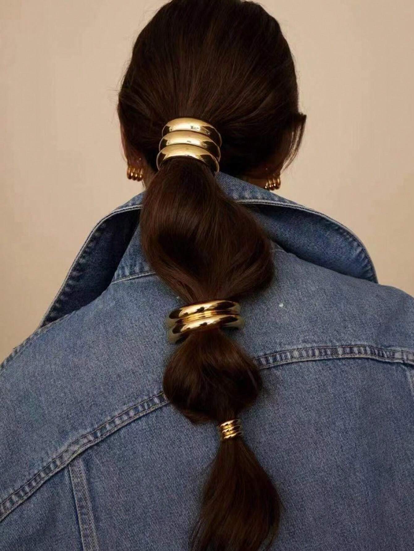 3pcs Gilded Ponytail Cuff Set – Gold Hair Rings