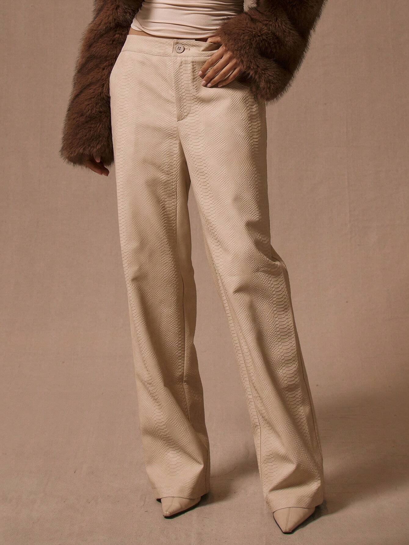 Laced Up Luxe Textured Trousers – Sand Beige