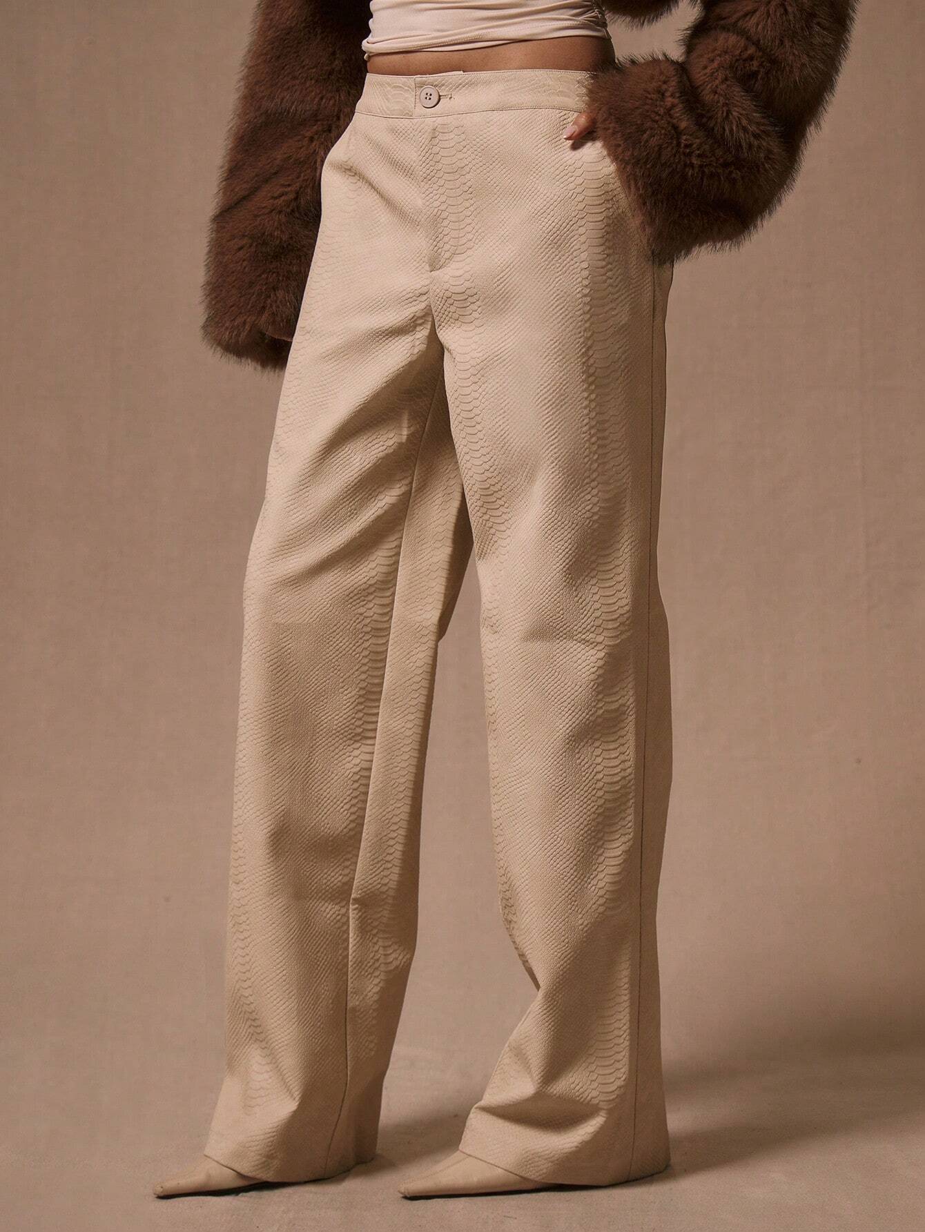 Laced Up Luxe Textured Trousers – Sand Beige