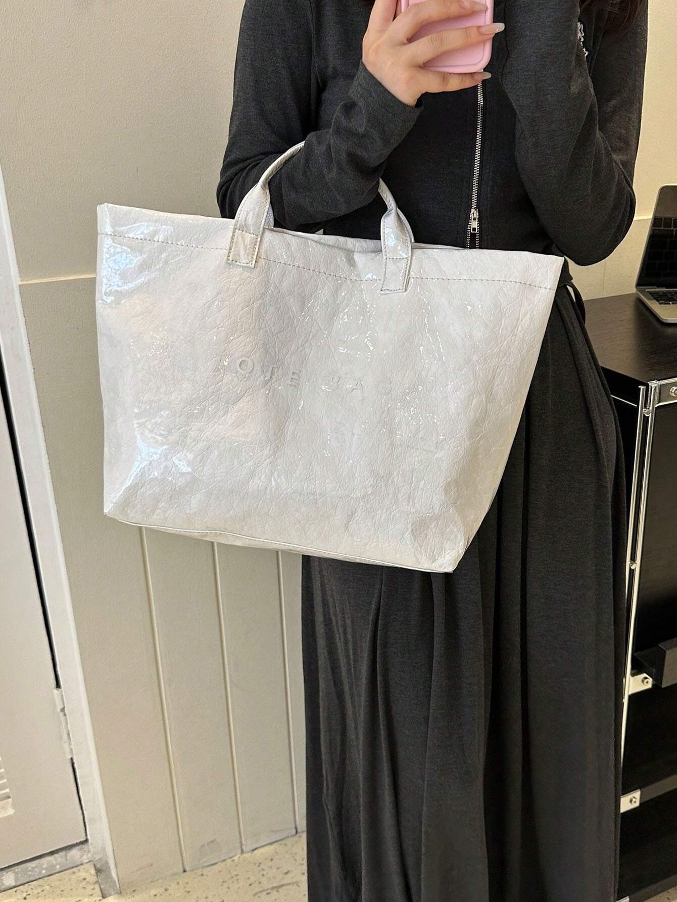 Everyday Oversized Tote Bag – White On White