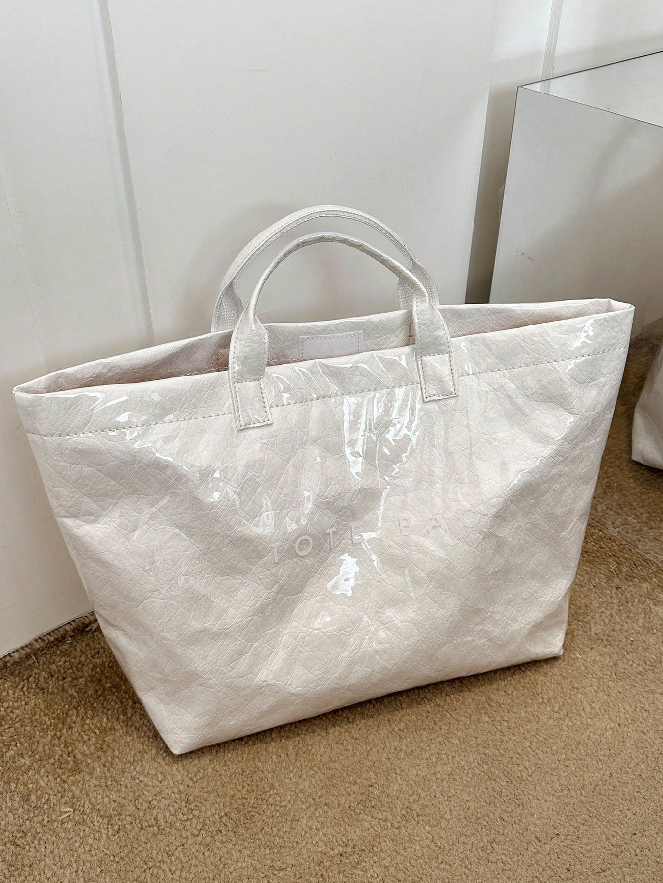 Everyday Oversized Tote Bag – White On White
