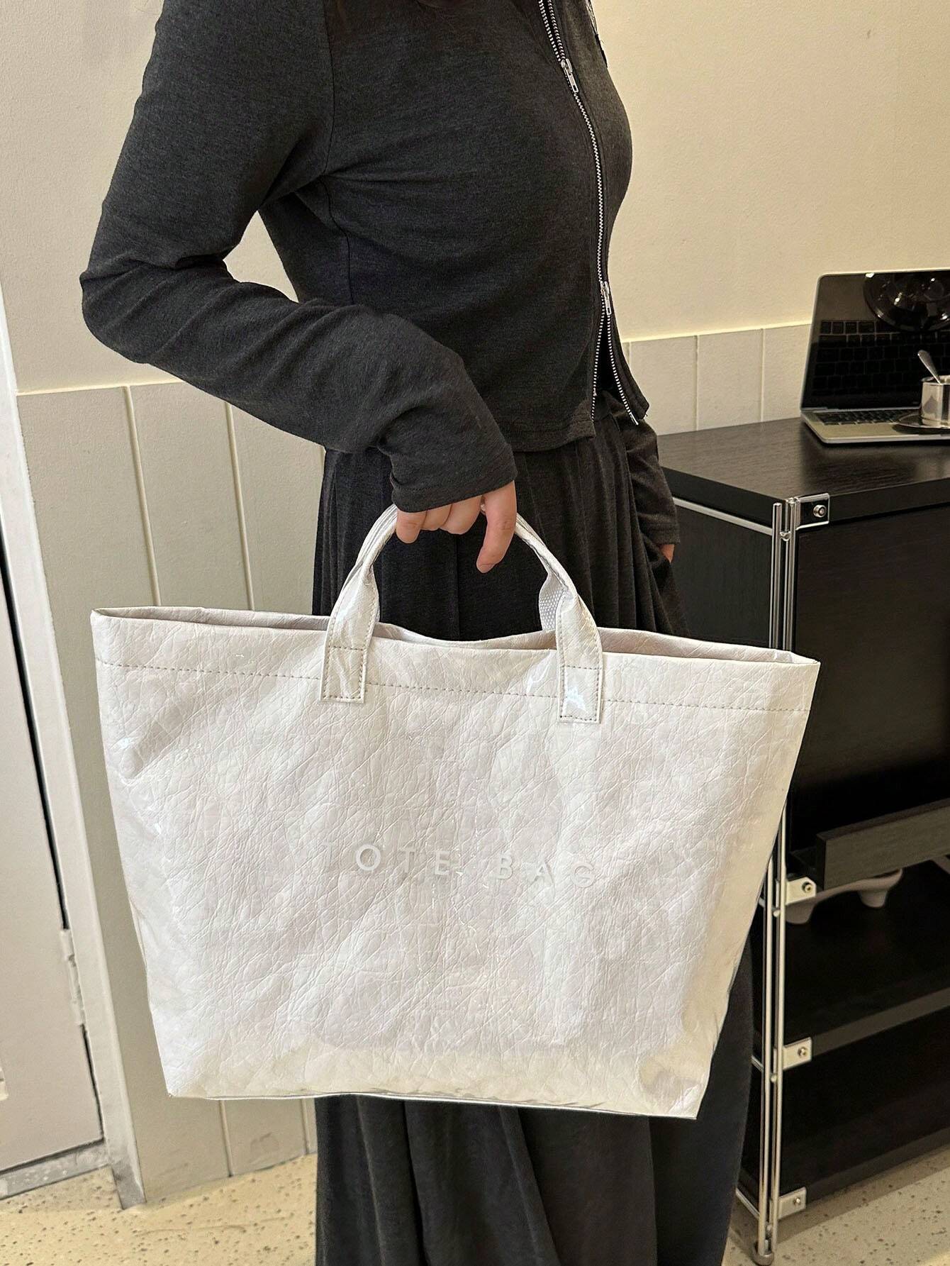 Everyday Oversized Tote Bag – White On White