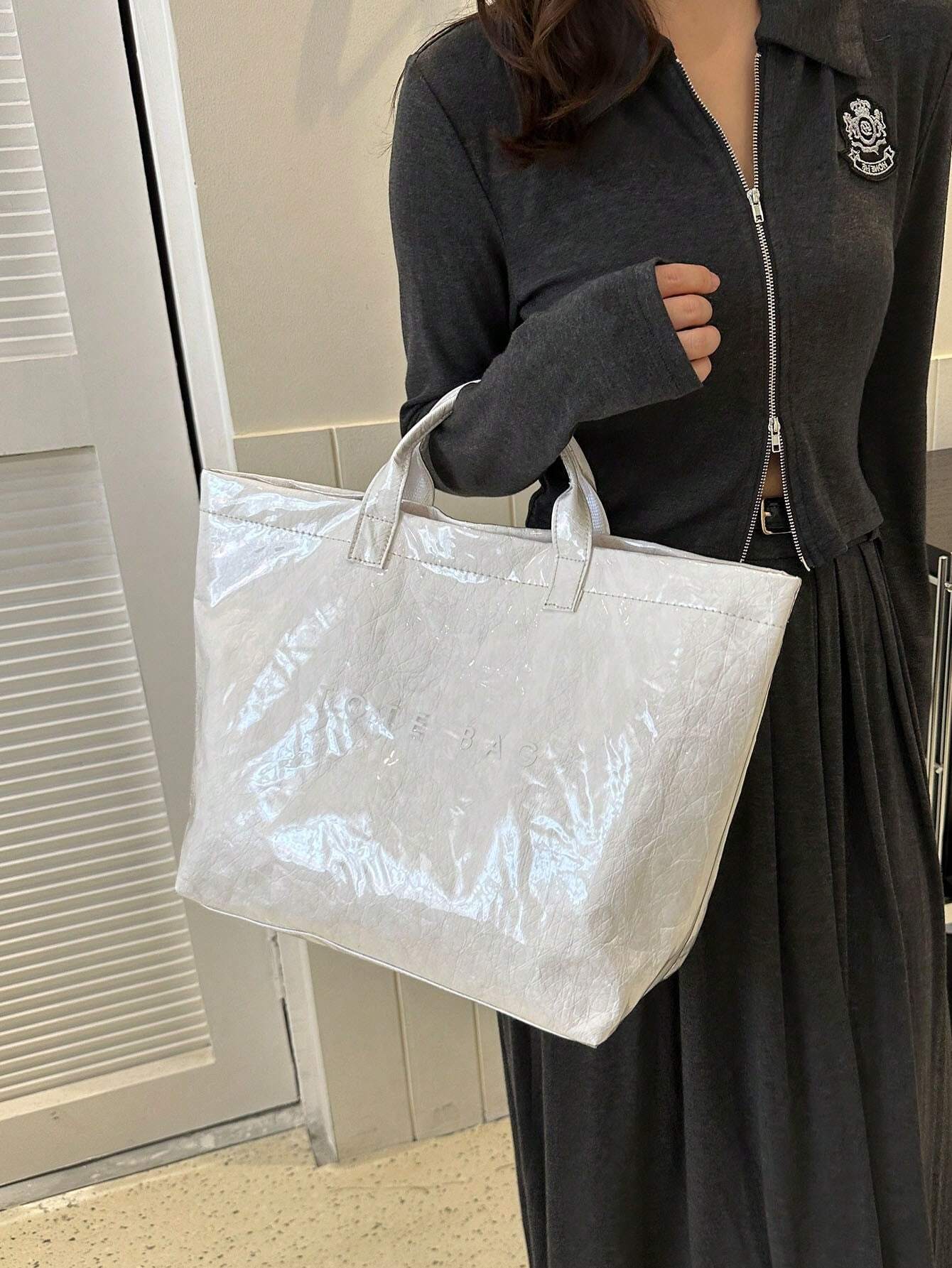 Everyday Oversized Tote Bag – White On White
