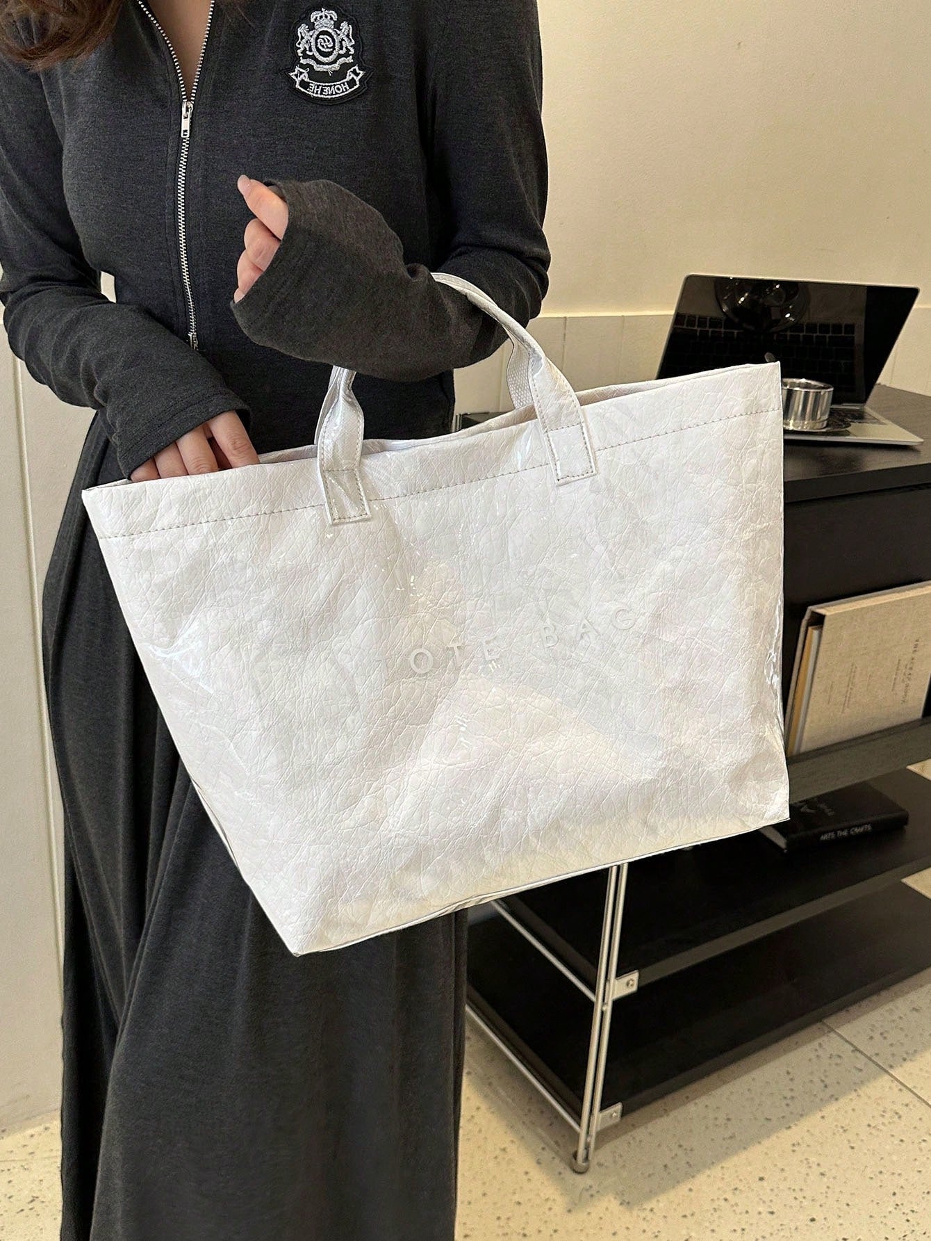 Everyday Oversized Tote Bag – White On White