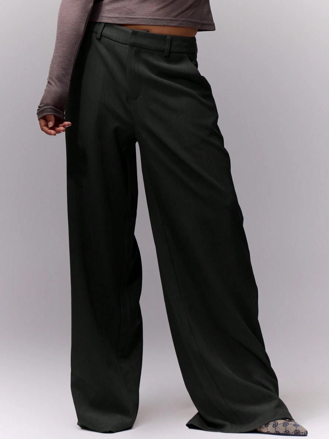 Downtown Drape Wide-Leg Trousers – Charcoal Black