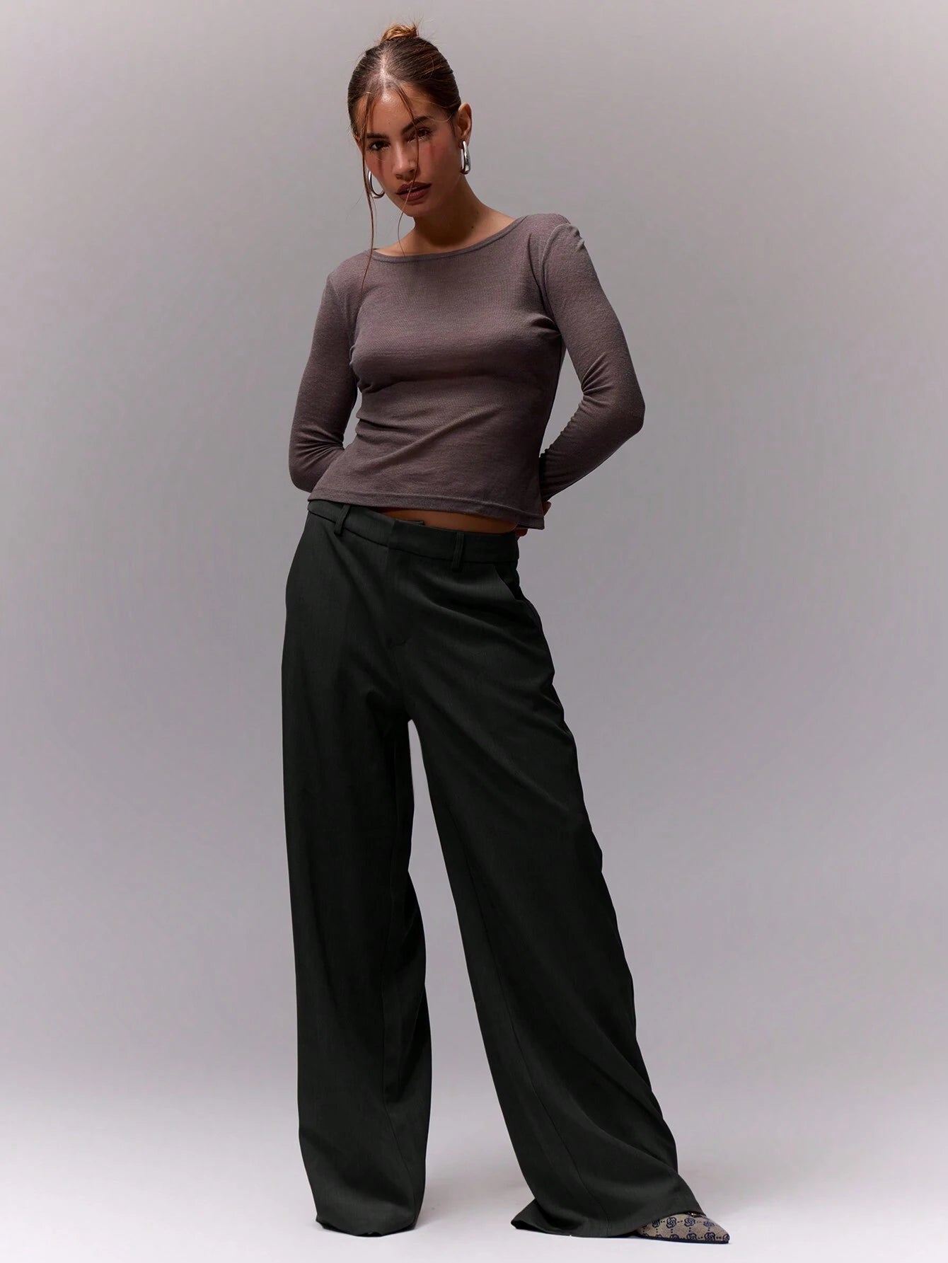 Downtown Drape Wide-Leg Trousers – Charcoal Black