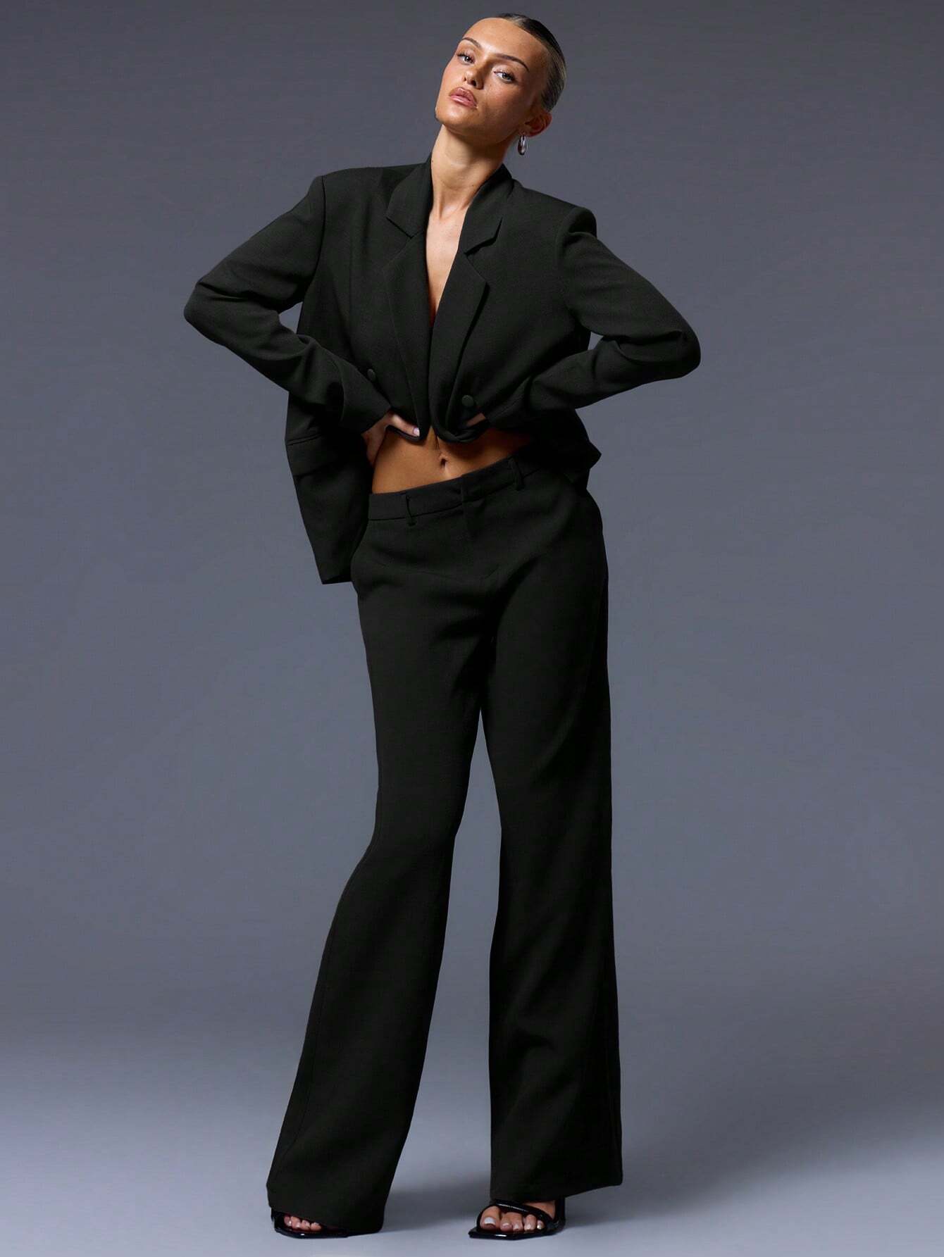 Downtown Drape Wide-Leg Trousers – Charcoal Black