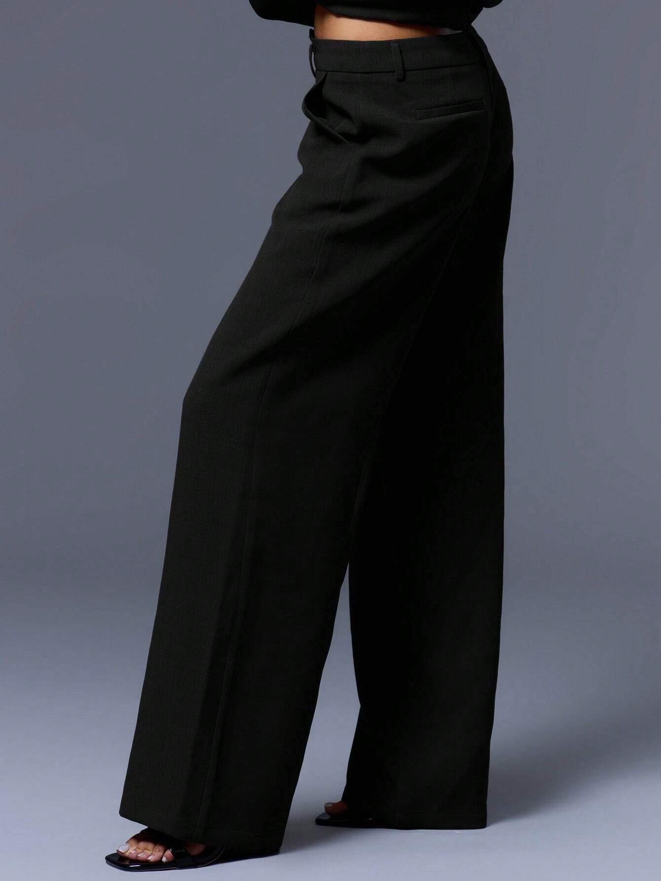 Downtown Drape Wide-Leg Trousers – Charcoal Black