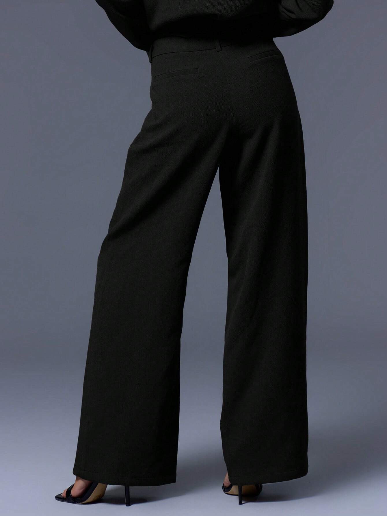 Downtown Drape Wide-Leg Trousers – Charcoal Black
