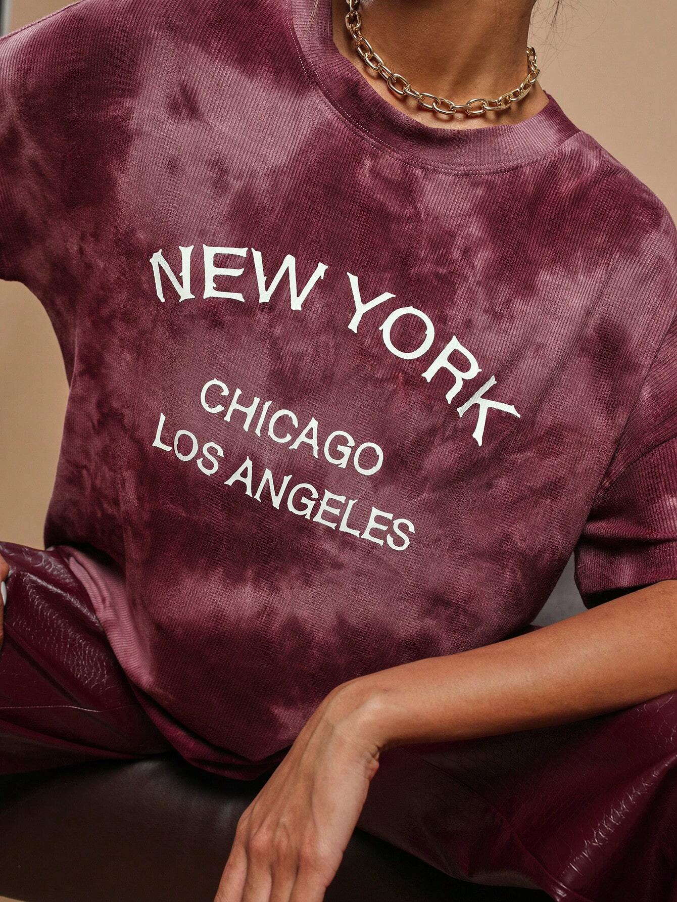 City Pulse Tie-Dye Graphic Tee – Wine Red