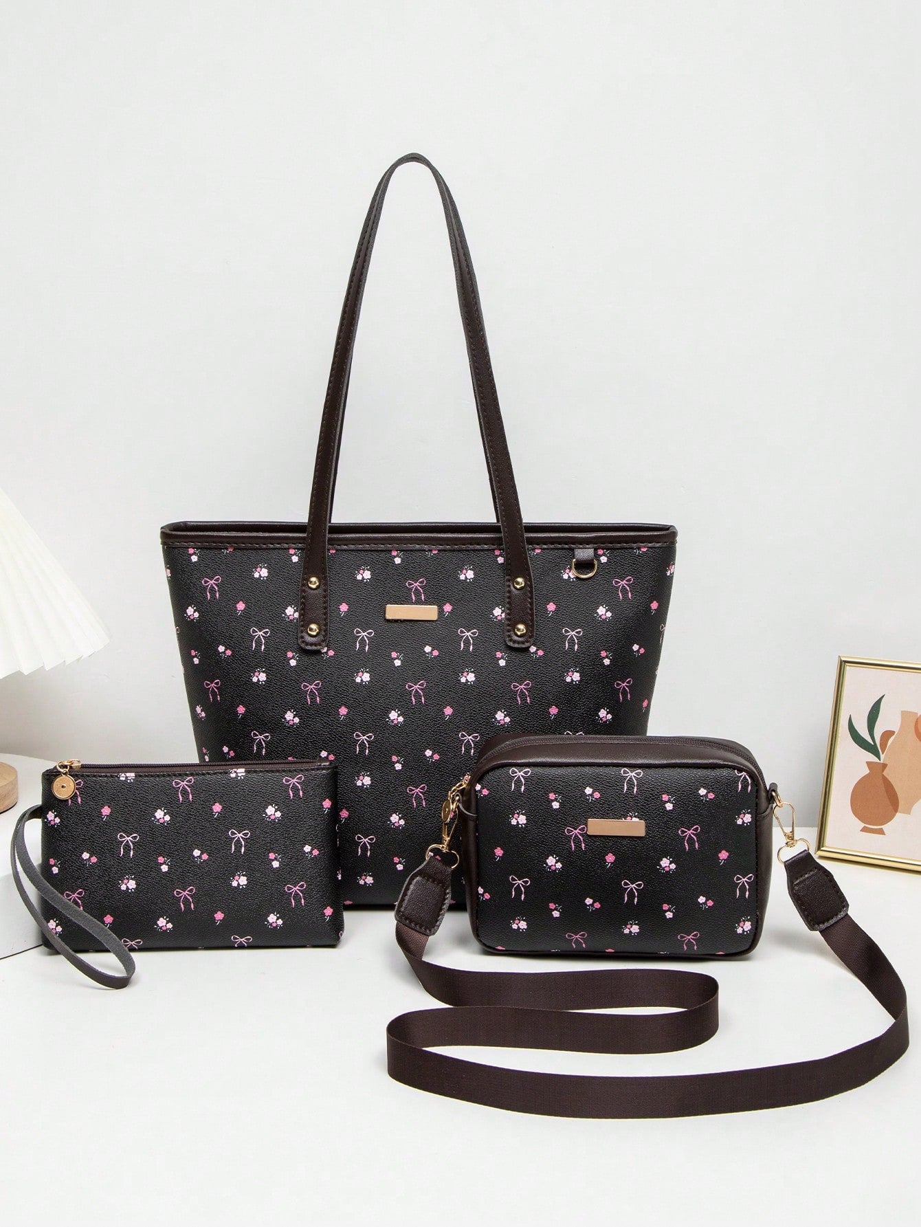 Sweet Bow 3-Piece Handbag Set – Tote, Crossbody & Pouch
