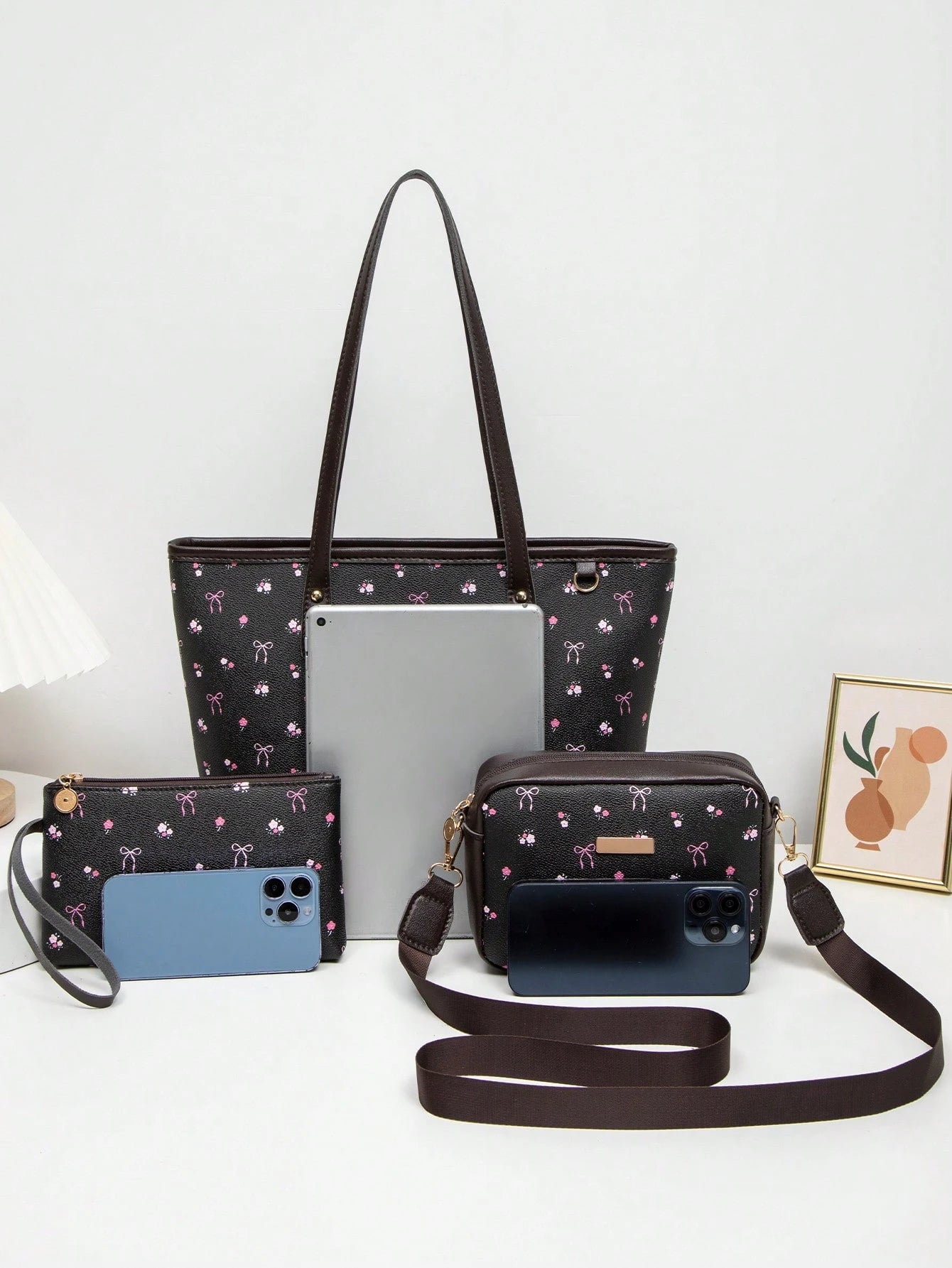 Sweet Bow 3-Piece Handbag Set – Tote, Crossbody & Pouch