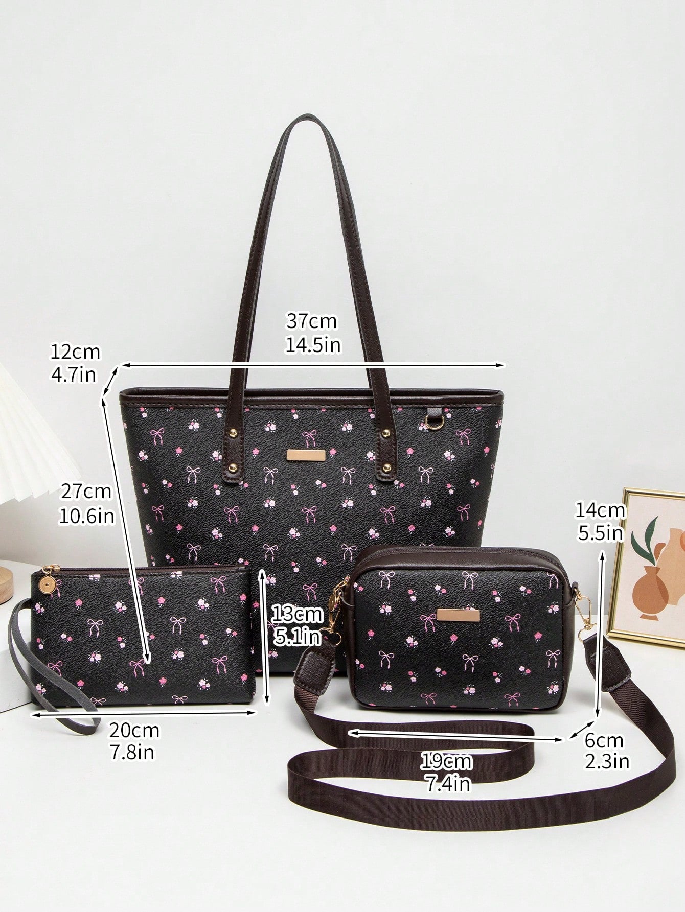 Sweet Bow 3-Piece Handbag Set – Tote, Crossbody & Pouch
