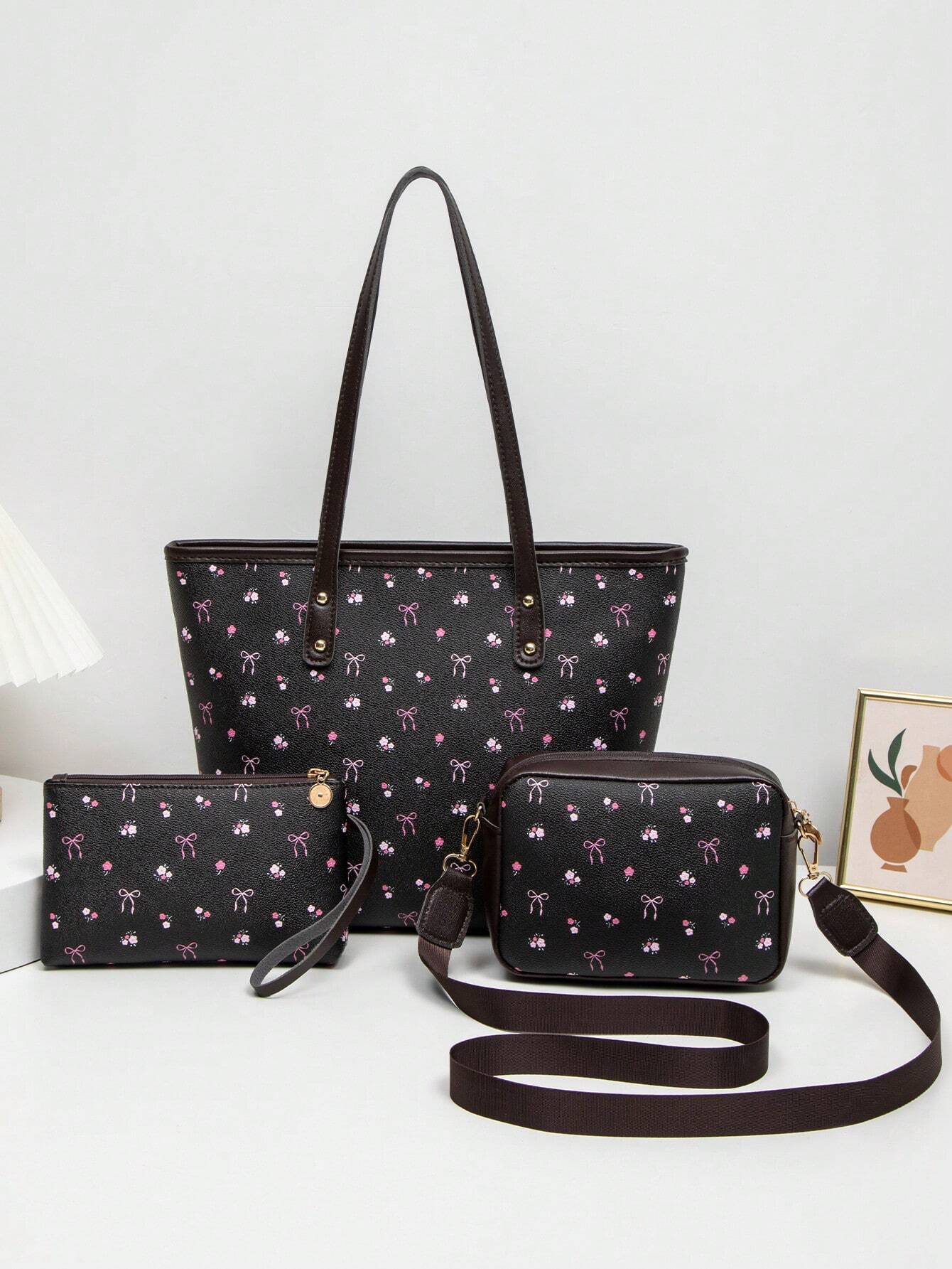 Sweet Bow 3-Piece Handbag Set – Tote, Crossbody & Pouch