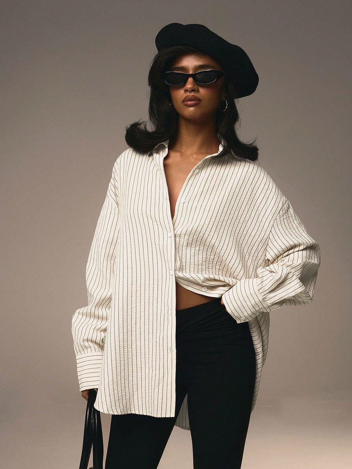 Gallery Edit Textured Stripe Shirt – Ivory & Black