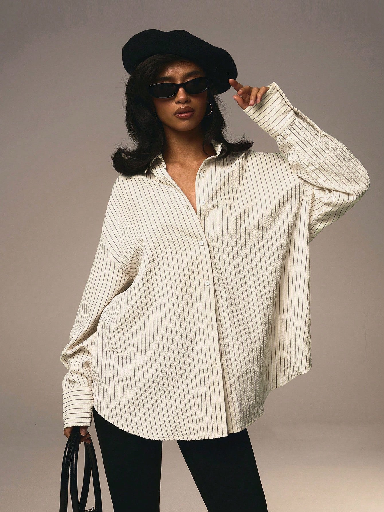Gallery Edit Textured Stripe Shirt – Ivory & Black