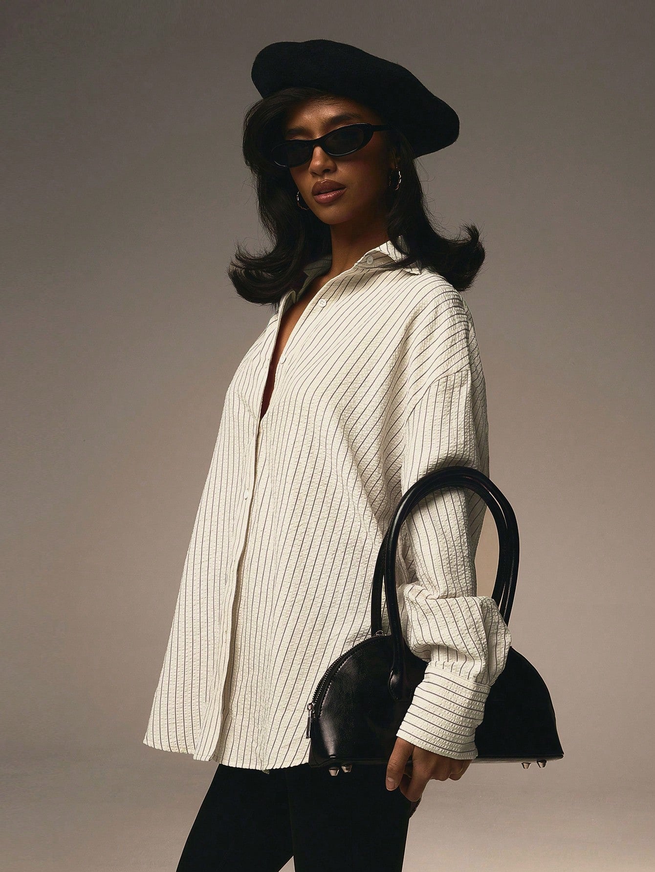 Gallery Edit Textured Stripe Shirt – Ivory & Black