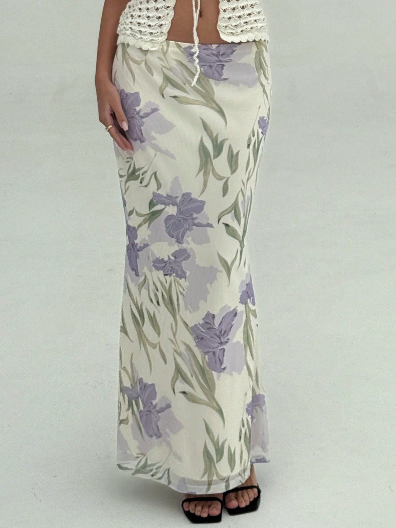 Aloruh Floral Print High Waist Skirt with Mermaid Hem for Women, Elegant Resort Wear
