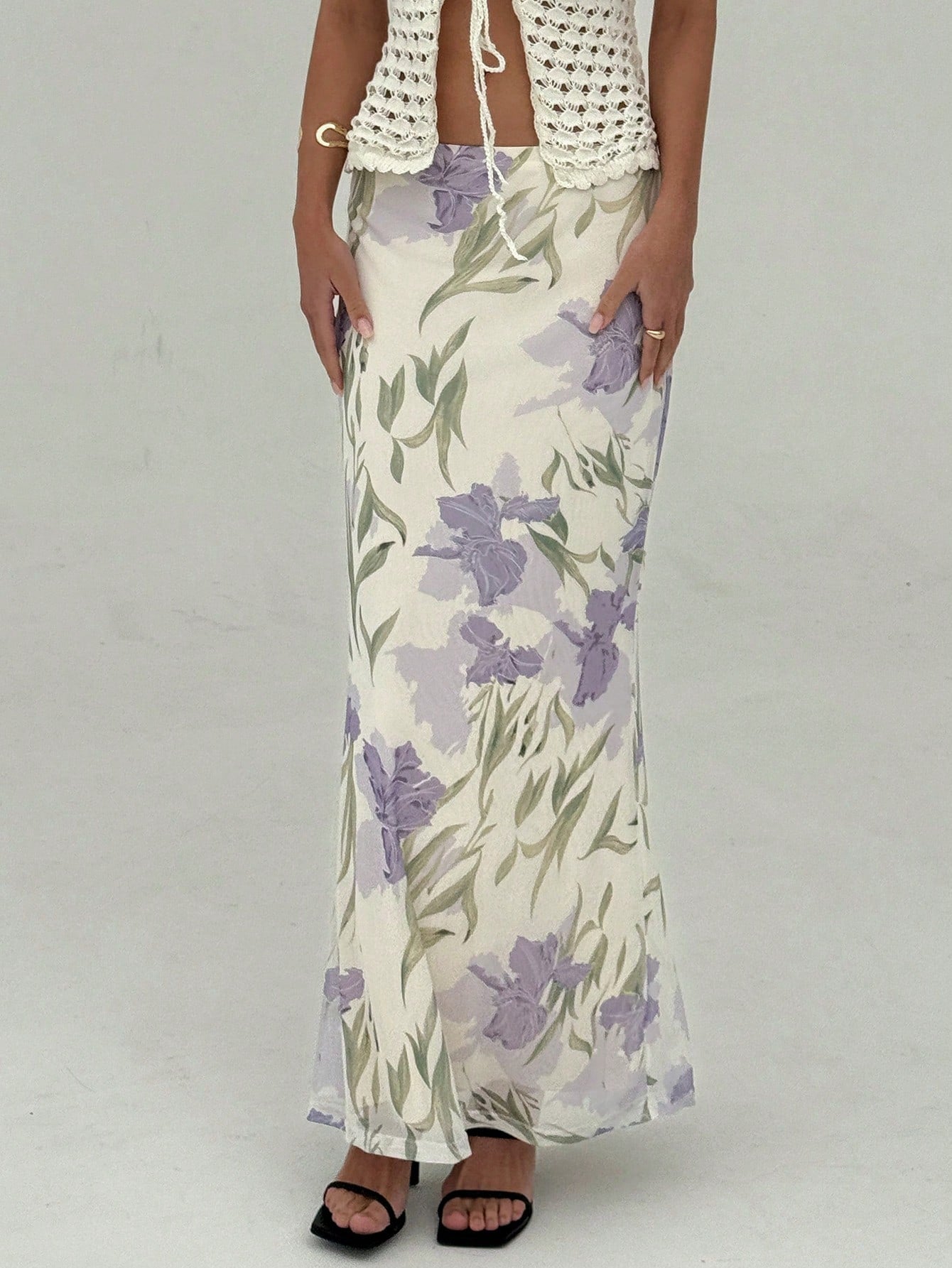 Aloruh Floral Print High Waist Skirt with Mermaid Hem for Women, Elegant Resort Wear