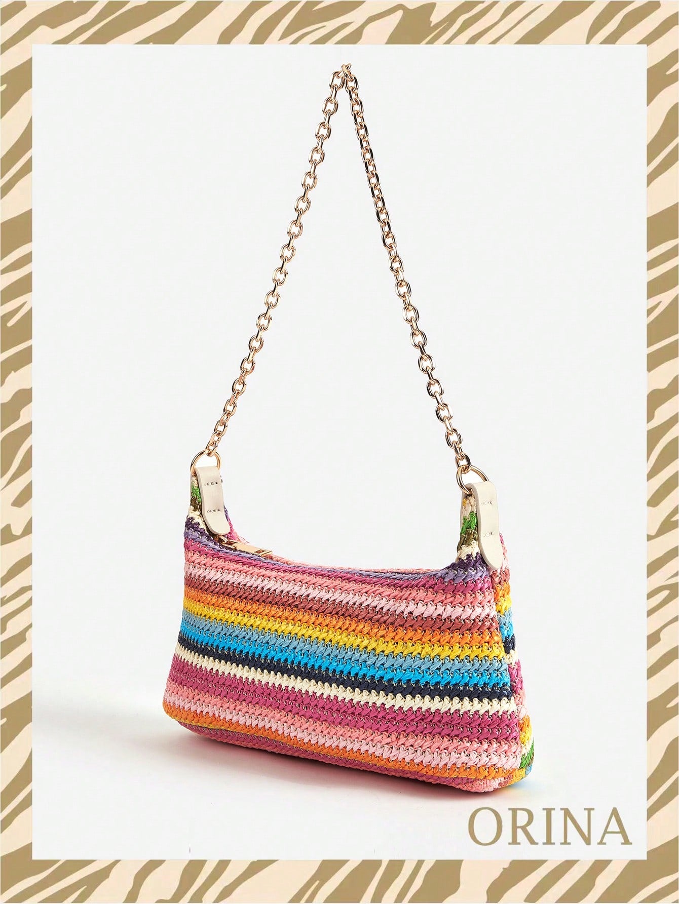 Sunbeam Rainbow Crochet Bag – Gold Chain Shoulder Purse