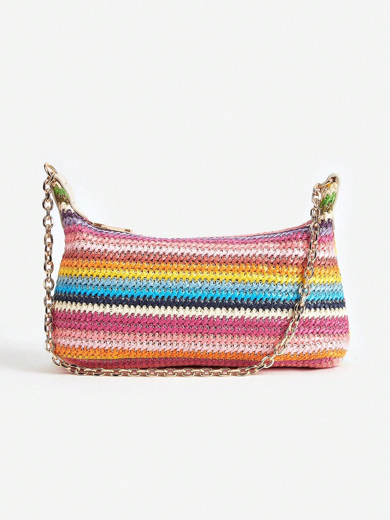 Sunbeam Rainbow Crochet Bag – Gold Chain Shoulder Purse