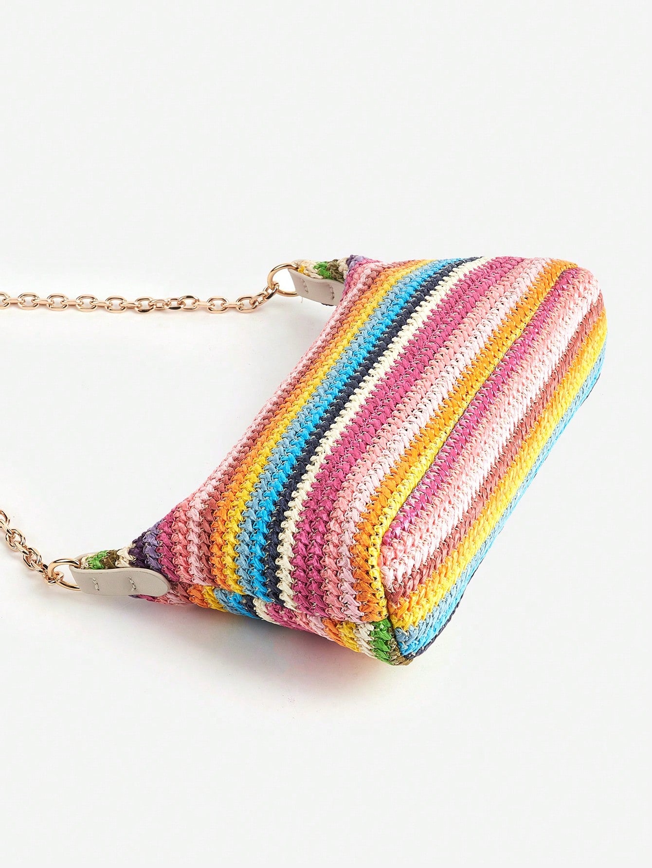 Sunbeam Rainbow Crochet Bag – Gold Chain Shoulder Purse