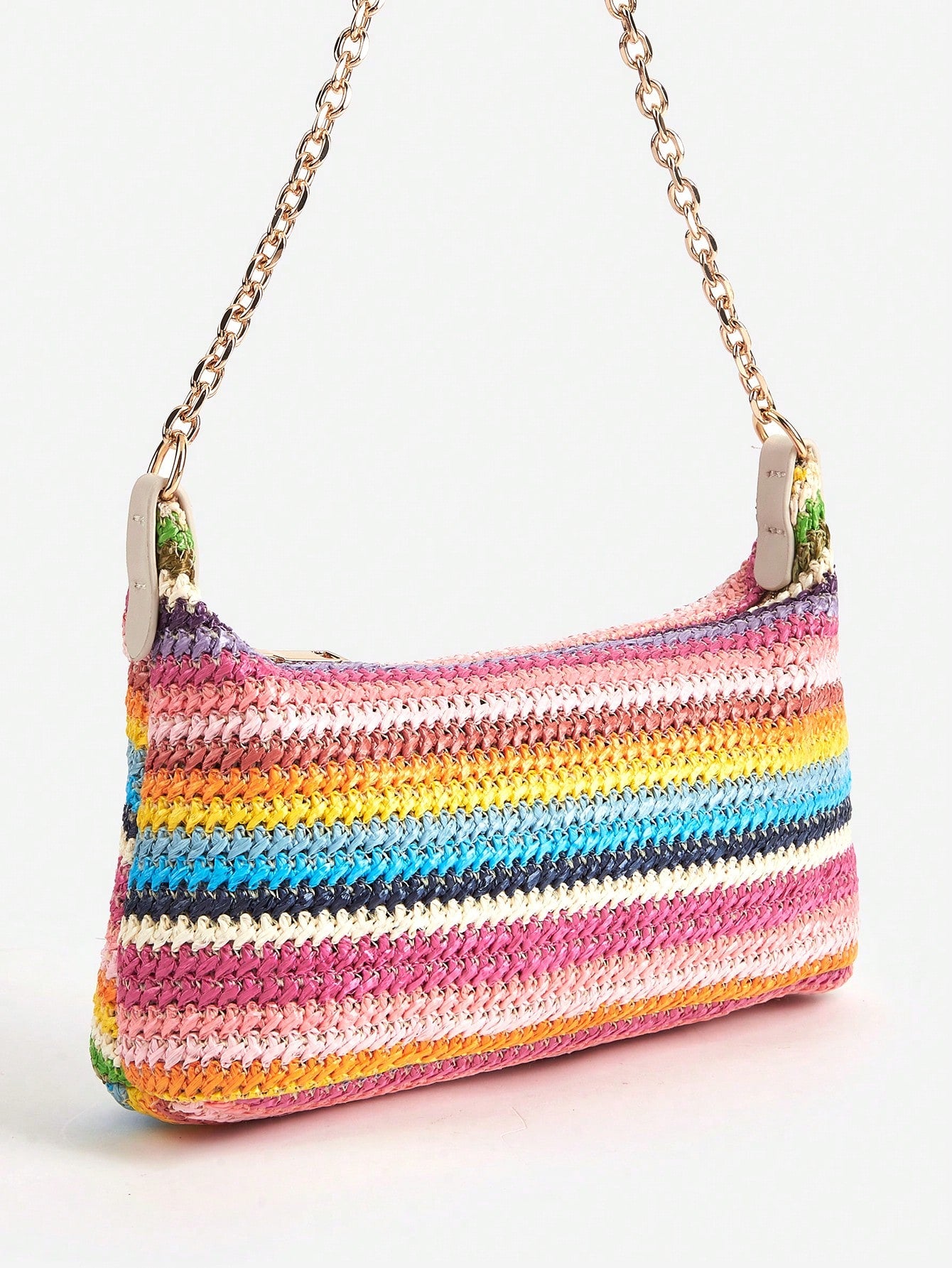 Sunbeam Rainbow Crochet Bag – Gold Chain Shoulder Purse