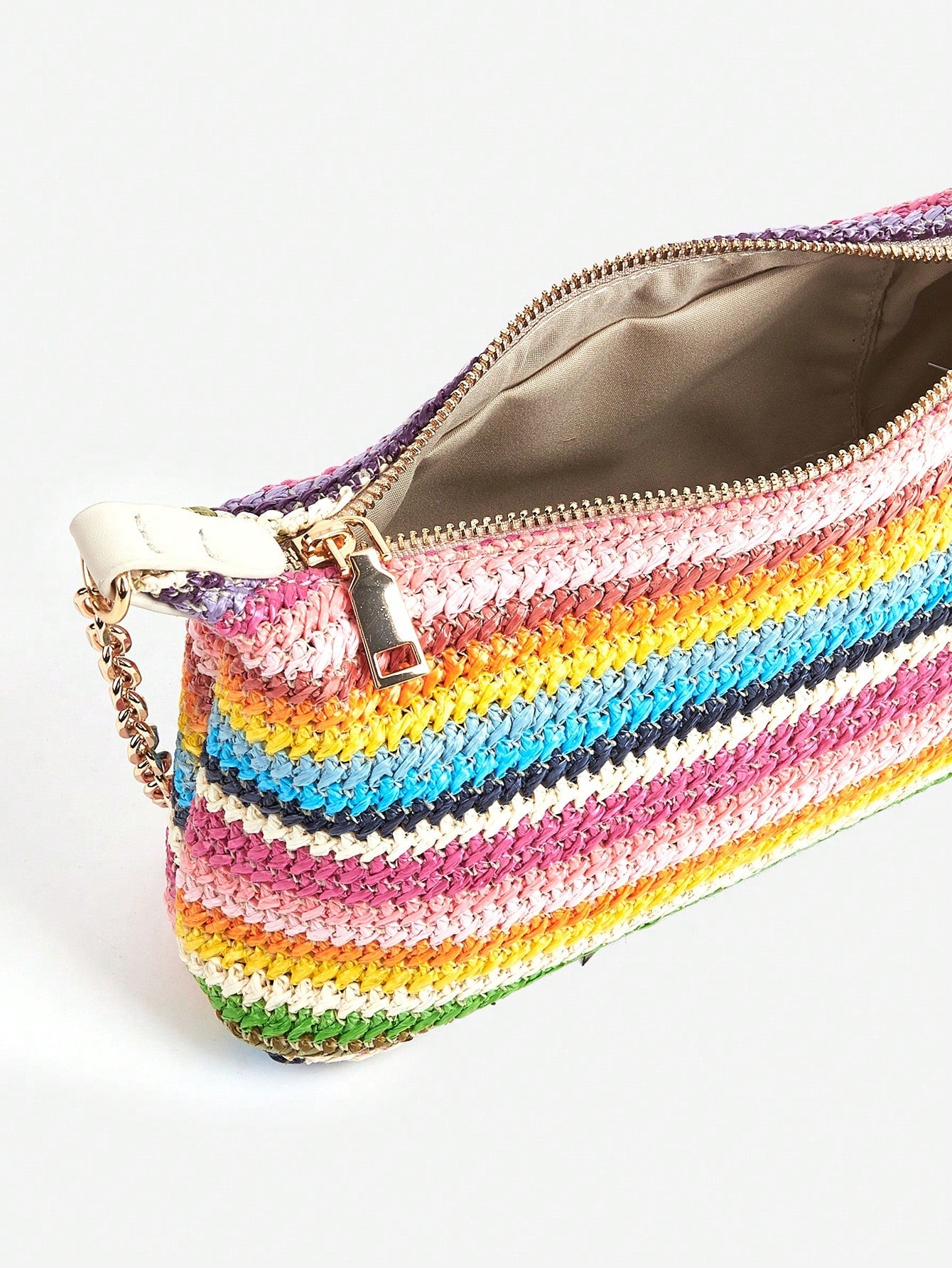 Sunbeam Rainbow Crochet Bag – Gold Chain Shoulder Purse