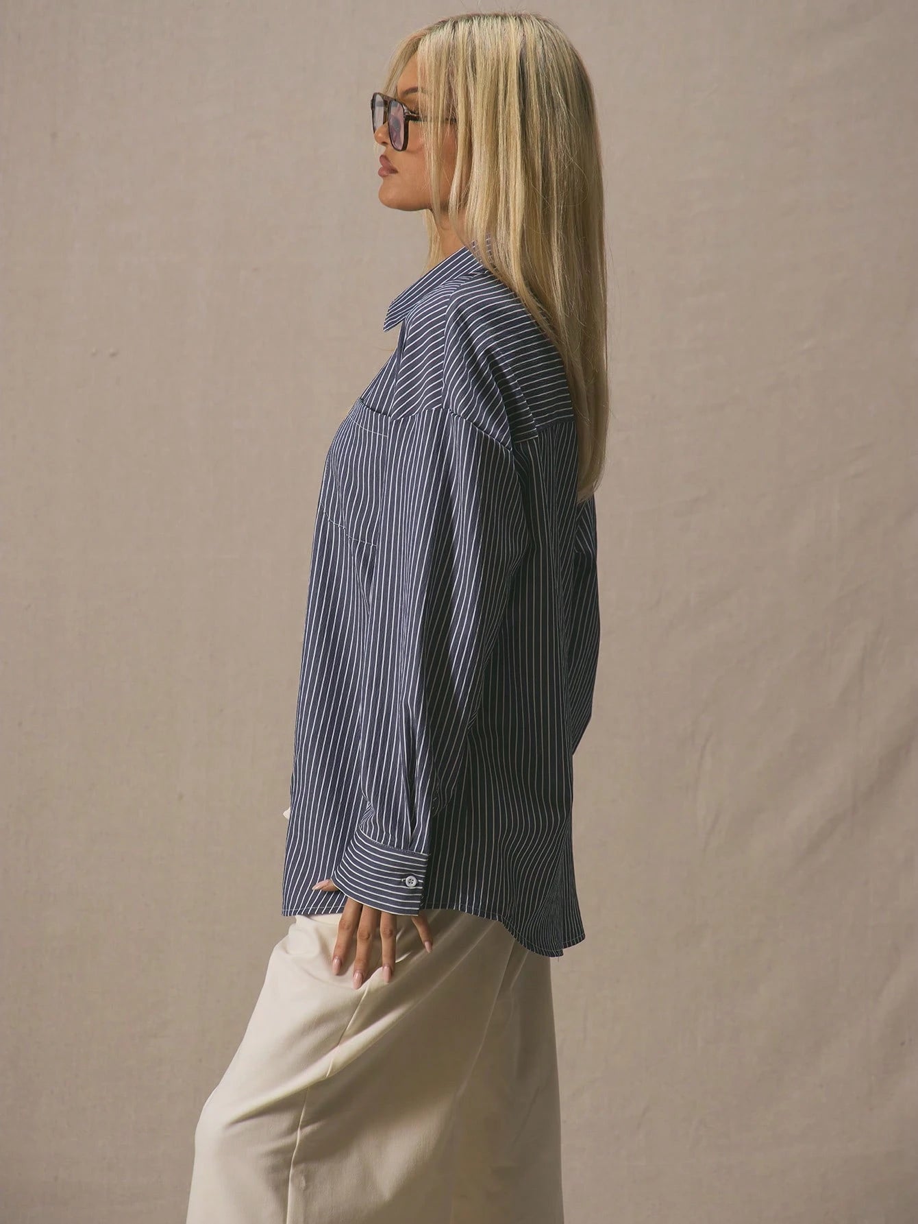 Weekend Edit Oversized Striped Shirt – Navy & White