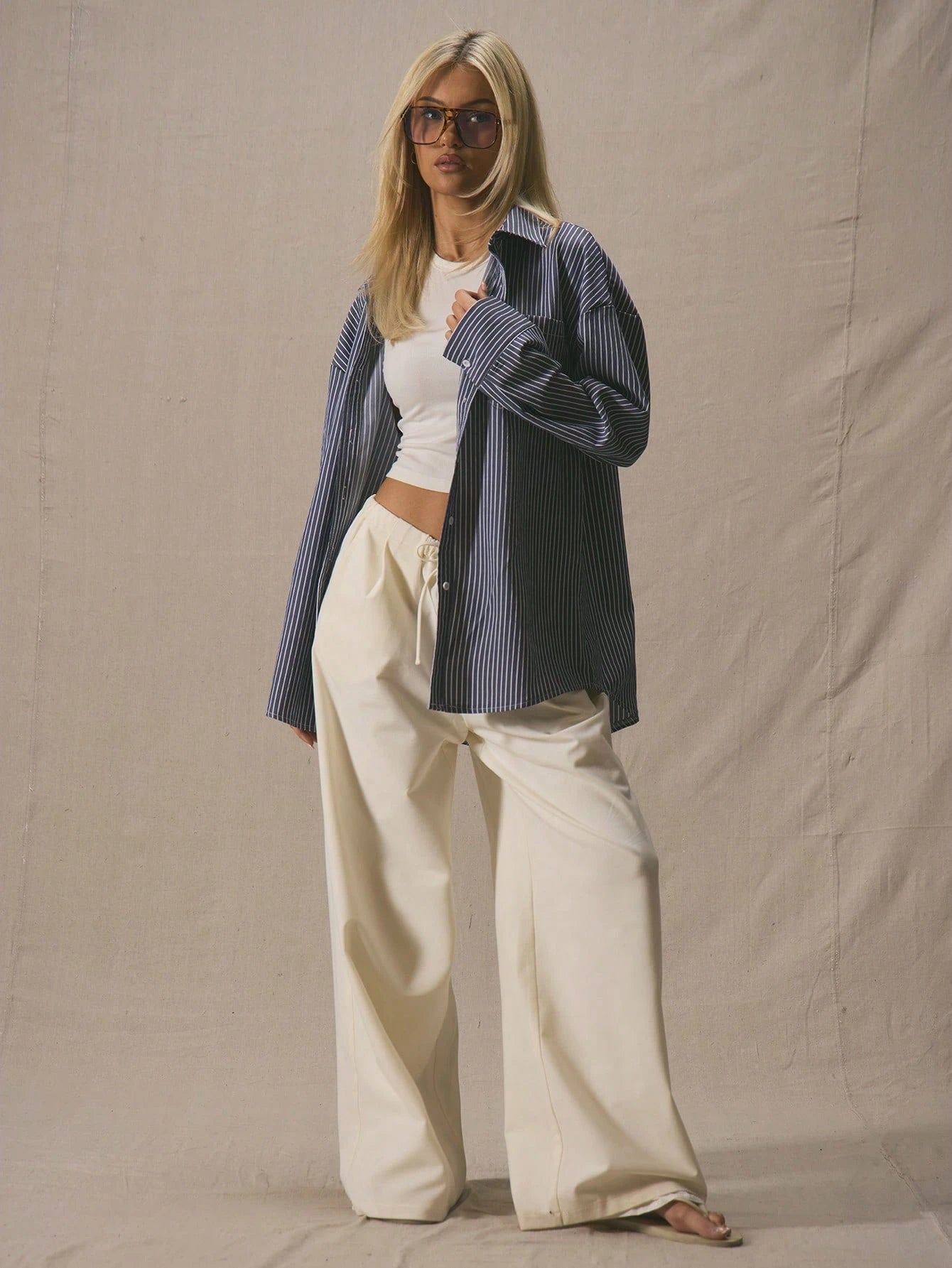 Weekend Edit Oversized Striped Shirt – Navy & White