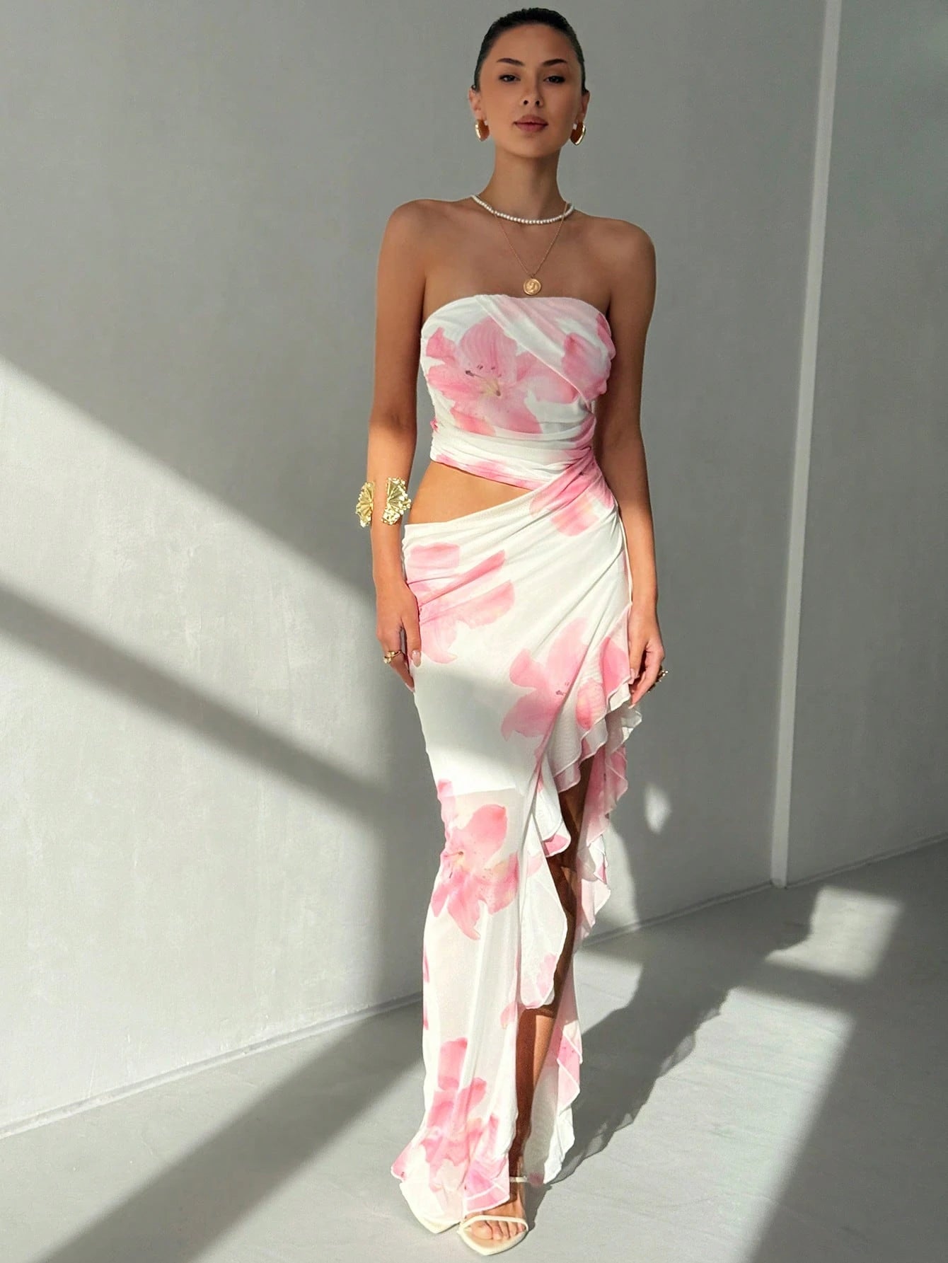 Petal Blush Bloom Cut-Out Maxi Dress.