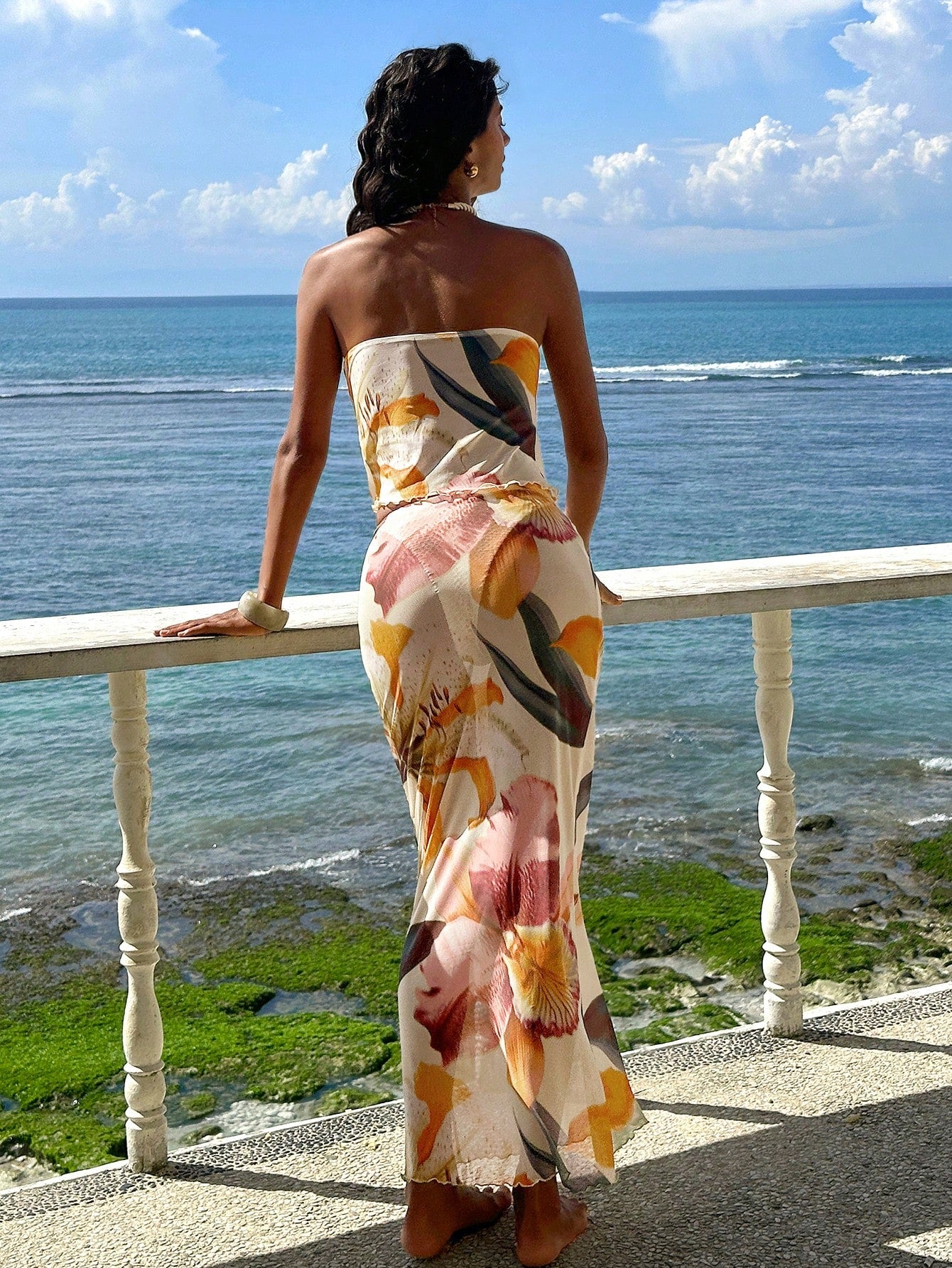2pcs Sunset Bloom Strapless Maxi Dress