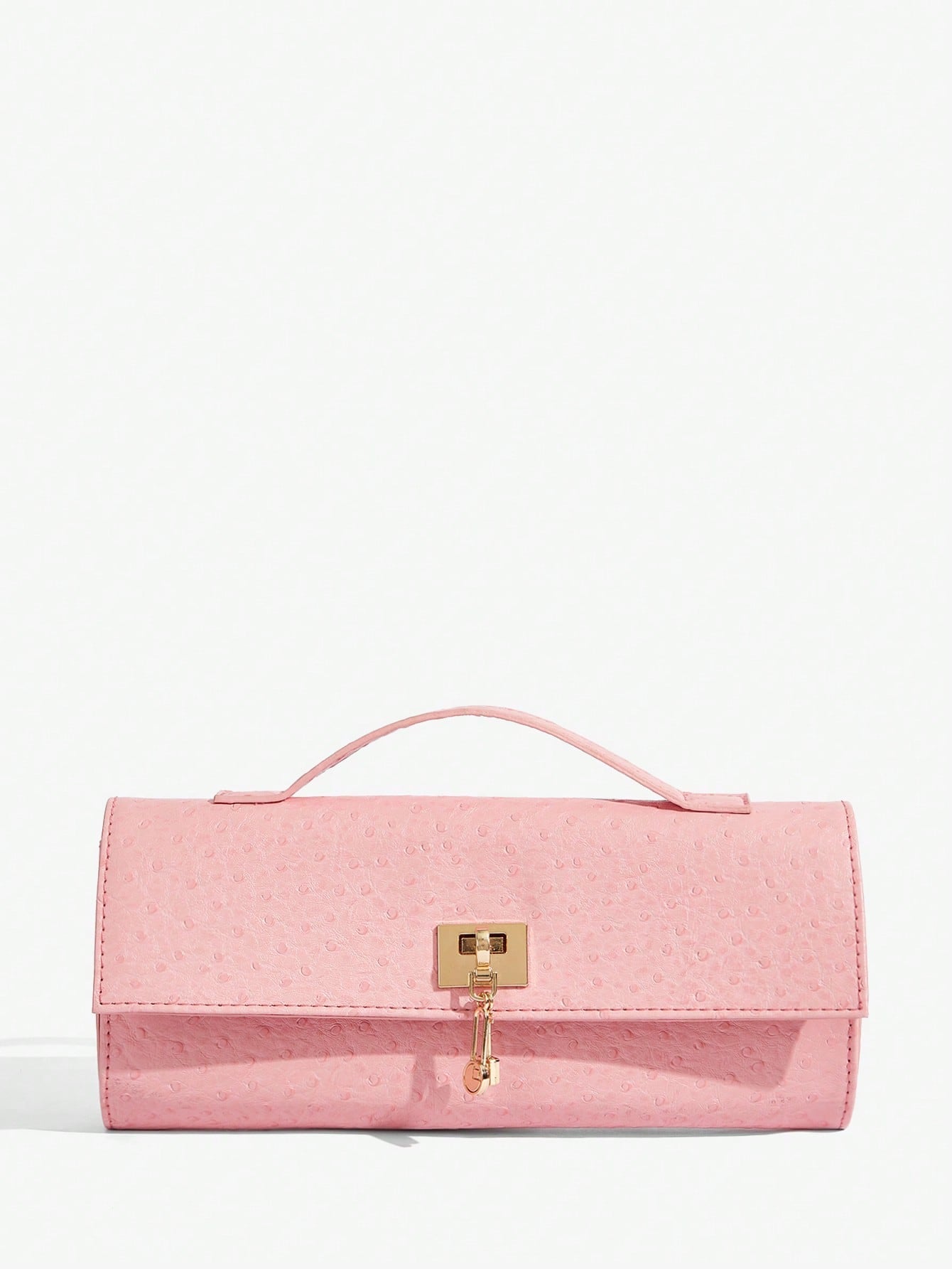 Blush Luxe Lock Clutch – Textured Pink.
