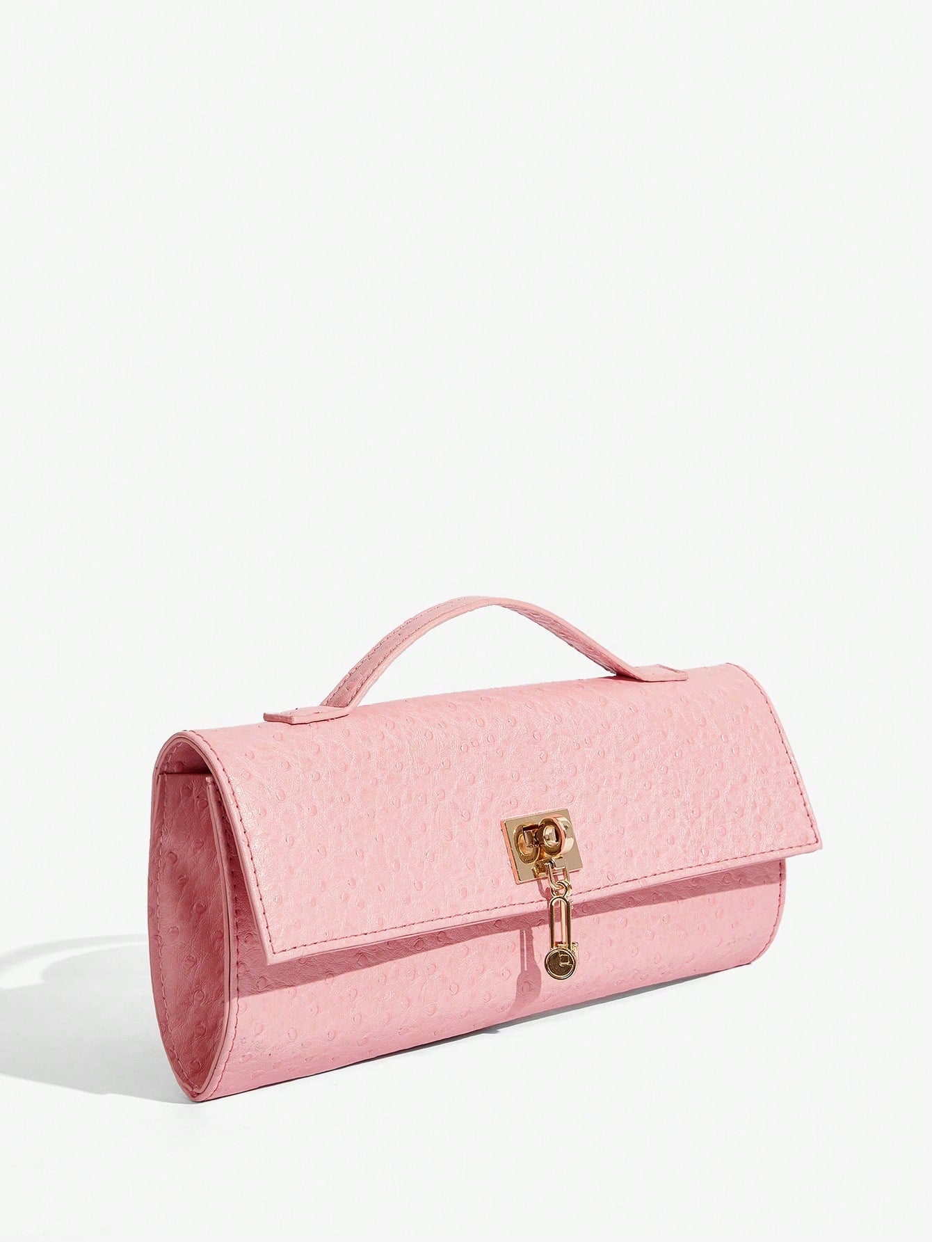 Blush Luxe Lock Clutch – Textured Pink.