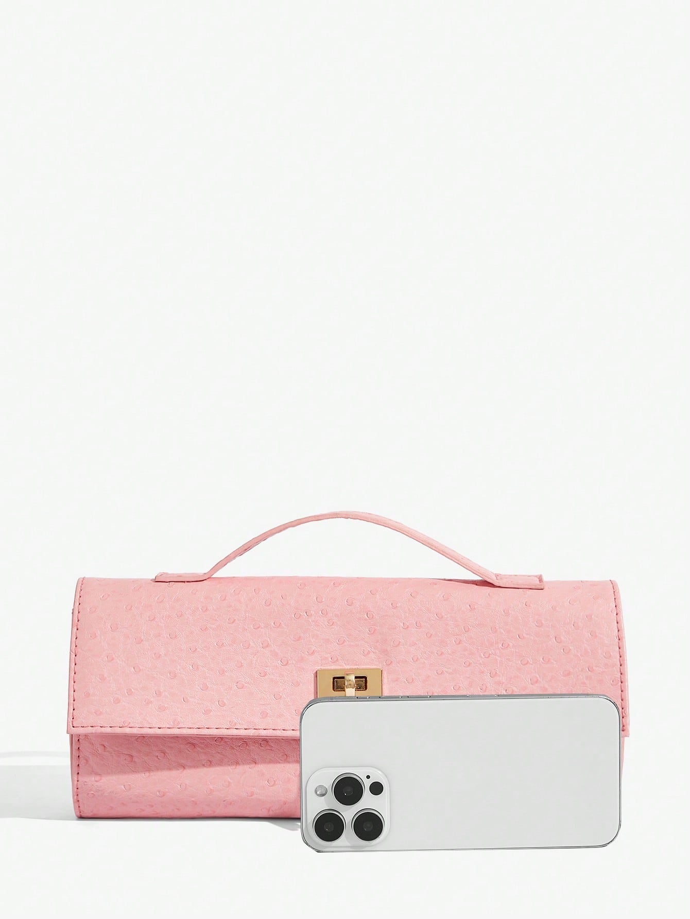 Blush Luxe Lock Clutch – Textured Pink.