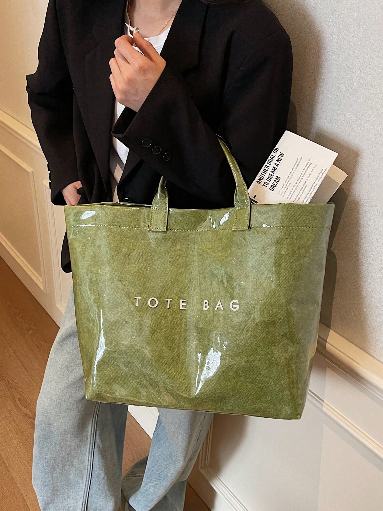 Everyday Oversized Tote Bag – Olive Green