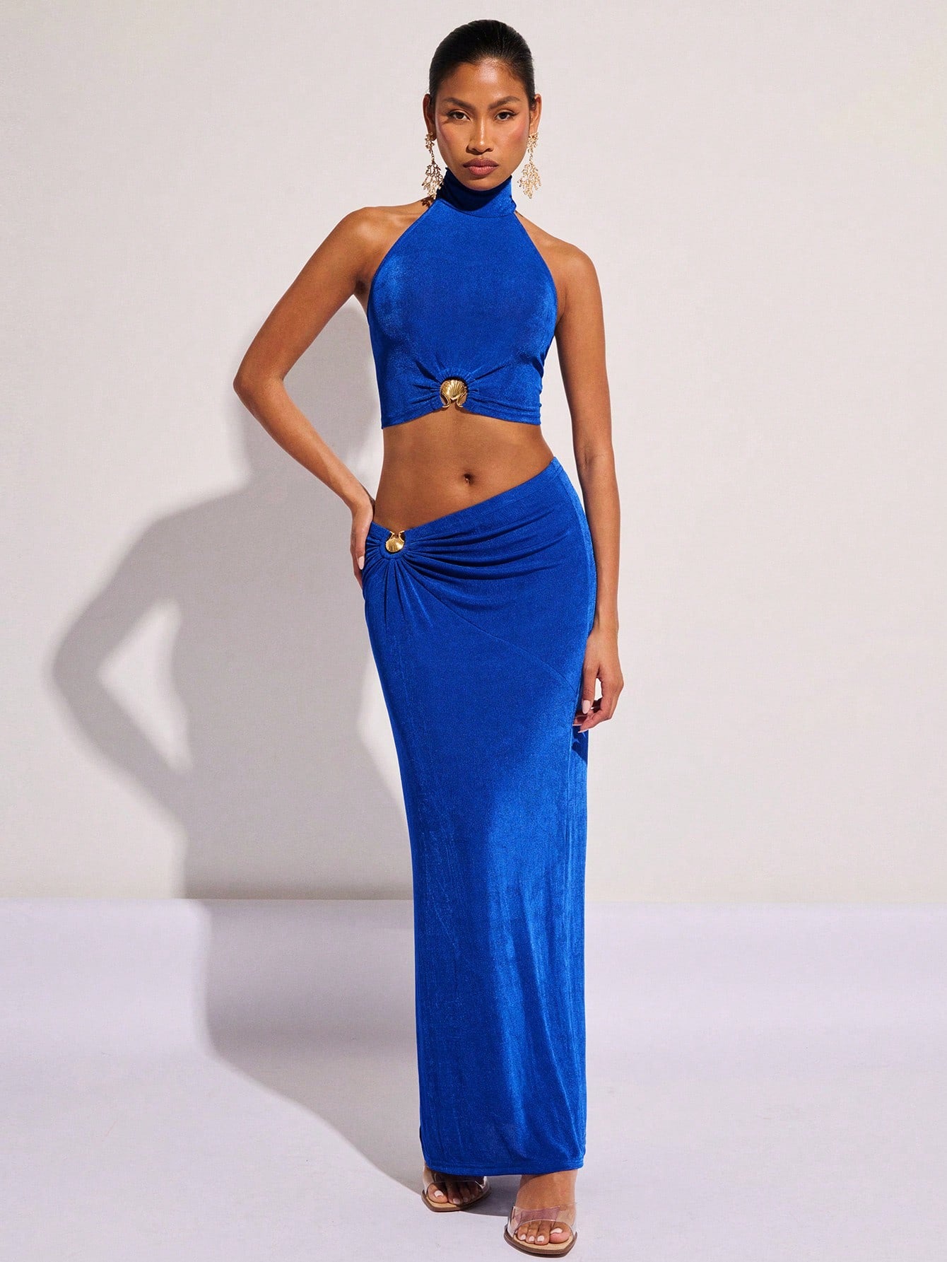 Ocean Luxe Shell Detail Maxi Skirt – Royal Blue