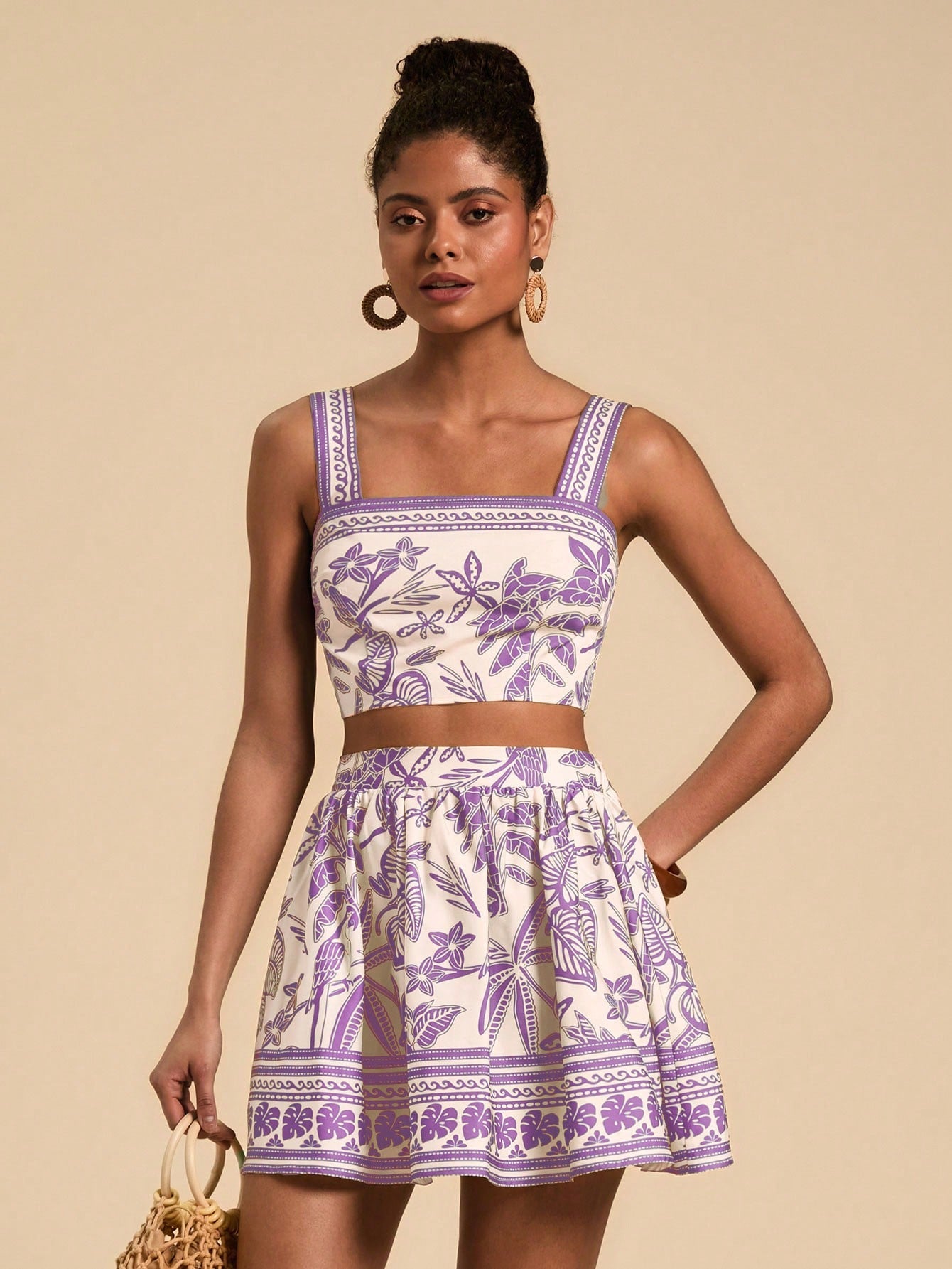 Travachic Floral Print Cami Top & Skirt,Summer Outfits for Women,Tropical Vacation Woman Clothes,Summer,Vacation Outfits Woman,Two Pieces Set Women,Summer Sets.