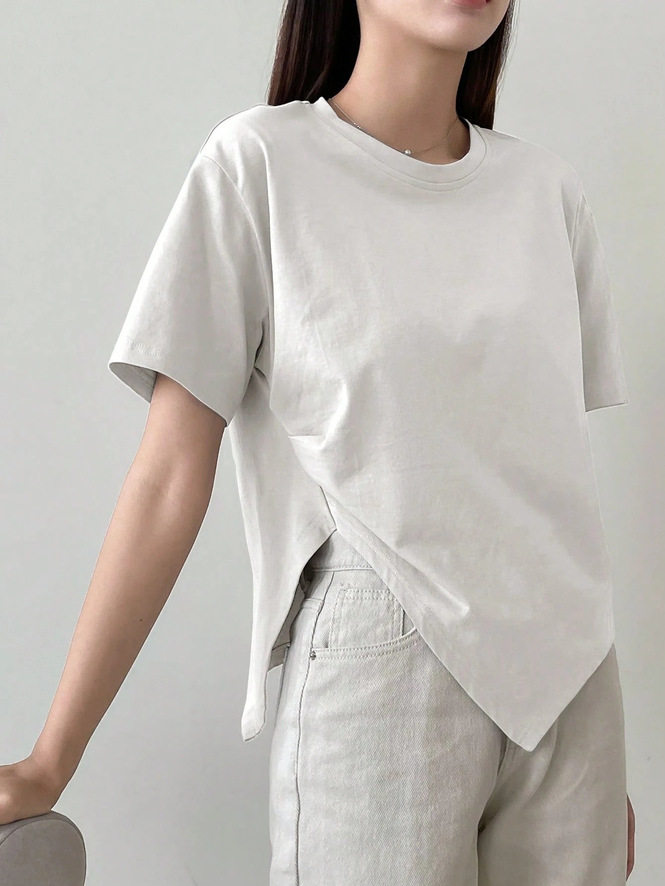 100% Cotton Asymmetry Cotton Tee.