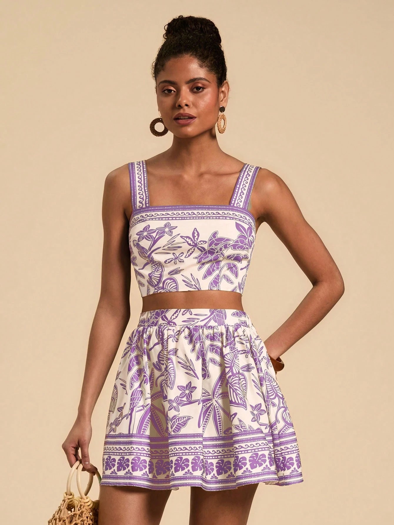 Travachic Floral Print Cami Top & Skirt,Summer Outfits for Women,Tropical Vacation Woman Clothes,Summer,Vacation Outfits Woman,Two Pieces Set Women,Summer Sets.